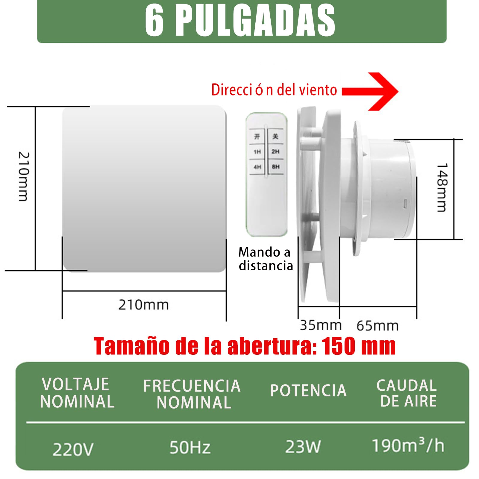 Extractor De Aire Silencioso，Extractor De Aire con Válvula Antirretorno Y Mando A Distancia，Ventilador Extractor Cocina，Adecuado para Cuarto De Ducha, Cocina, Sótano, Garaje.