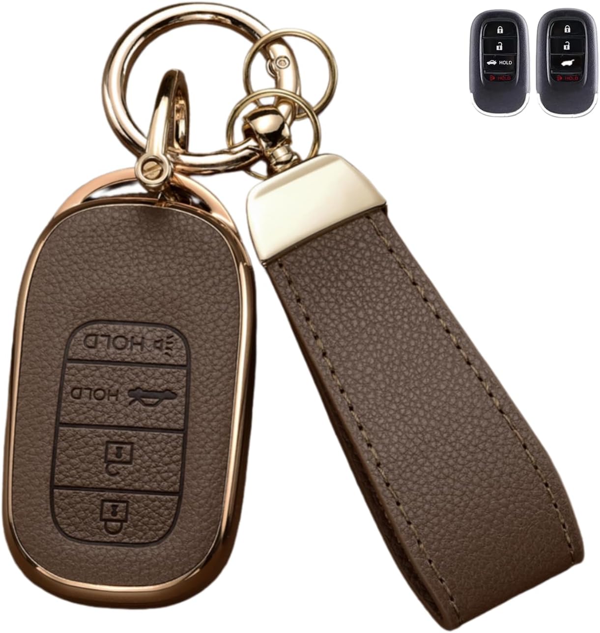 Key Fob Cover for Honda, Upper Leather + Soft TPU Key Cover Case Shell for Honda 2022 2023 2024 2025 Civic Accord HR-V Pilot CR-V, 4/5 Buttons (Brown, 5 Buttons)
