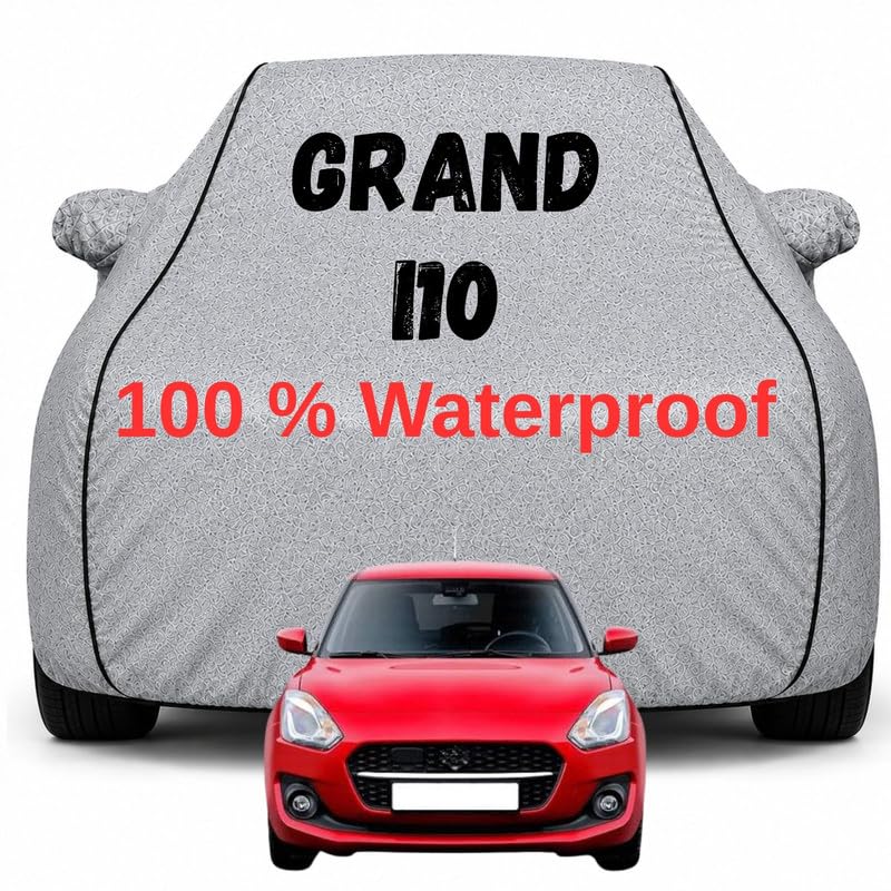 Image of Durable Full Body Waterproof Grand i10 Nios Car Cover | Premium Polyester Silver Cover | Custom Fit Vehicle Protection | UV Resistant, Dustproof, Scratch Resistant, Heat & Wind Protection