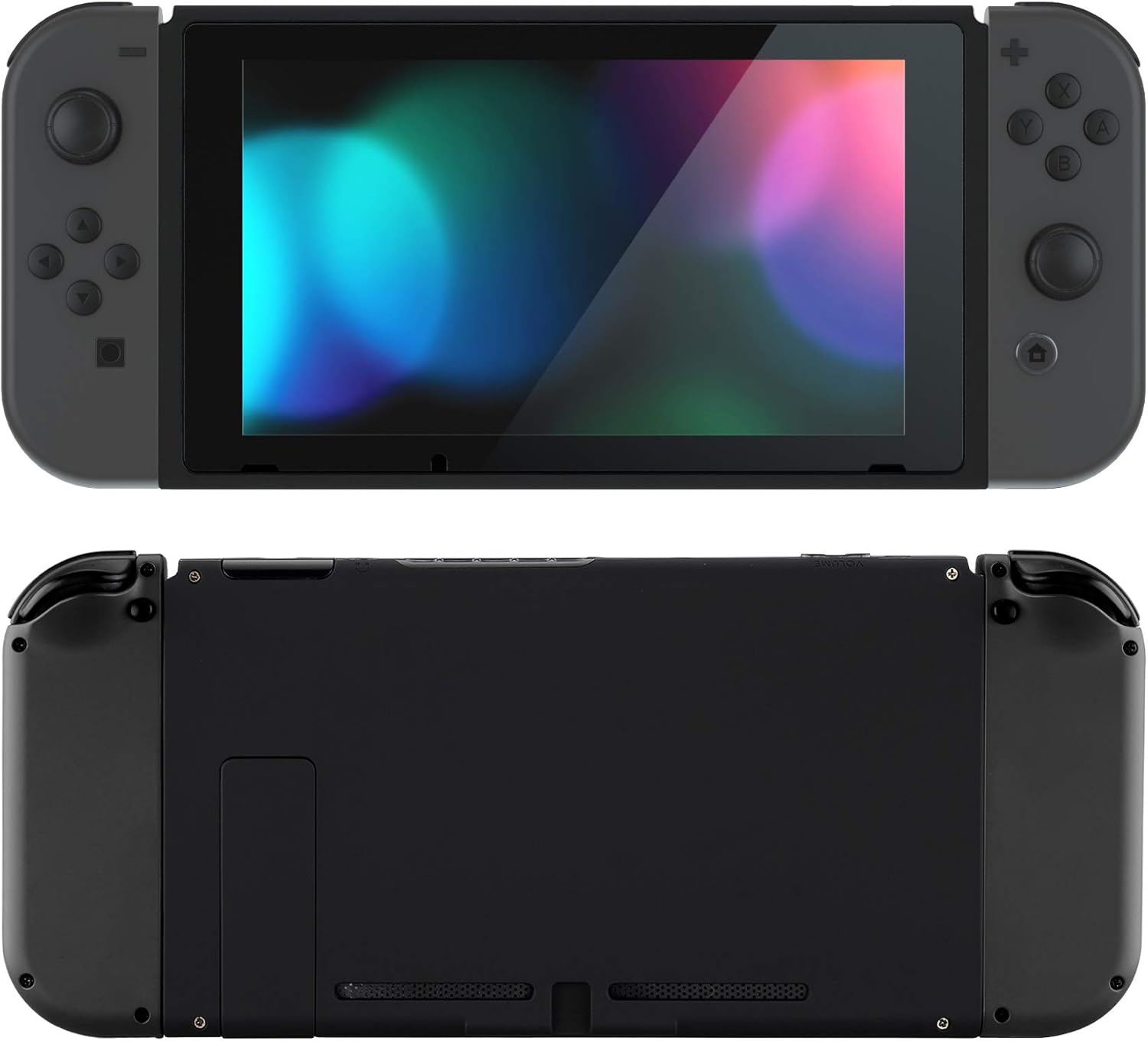 eXtremeRate Black Soft Touch Grip Faceplate Backplate DIY Replacement Housing Shell Case for Nintendo Switch Console with Kickstand – JoyCon Console NOT Included