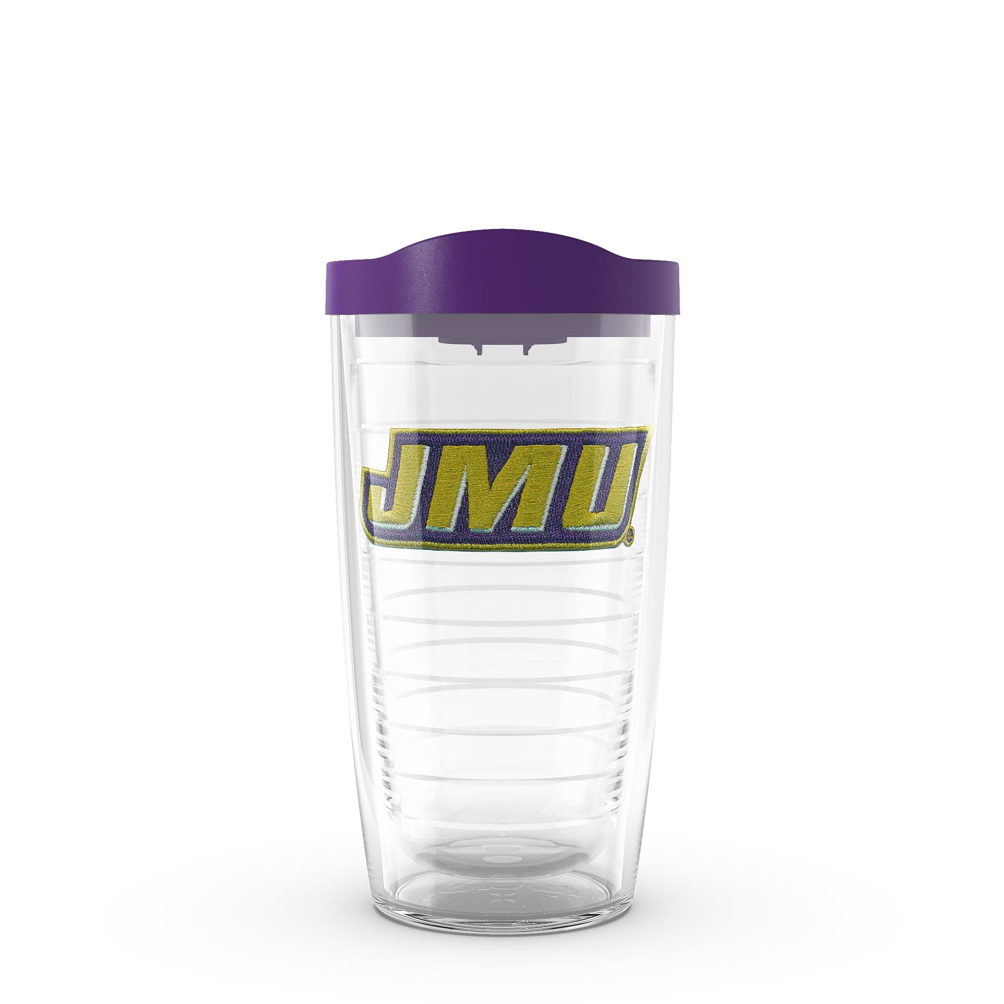 Tervis 1295674 James Madison Dukes Primary Logo Insulated Tumbler with Emblem and Royal Purple Lid, 16Oz, Clear