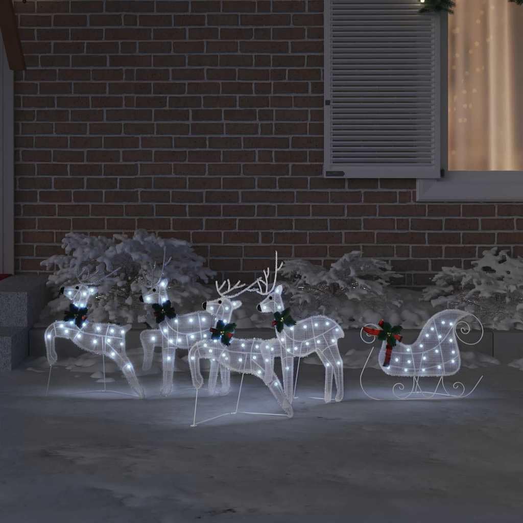 Set di 5 renne a LED in tessuto bianco, decorazione natalizia con figure luminose USB, per interni ed esterni, decorazione festiva