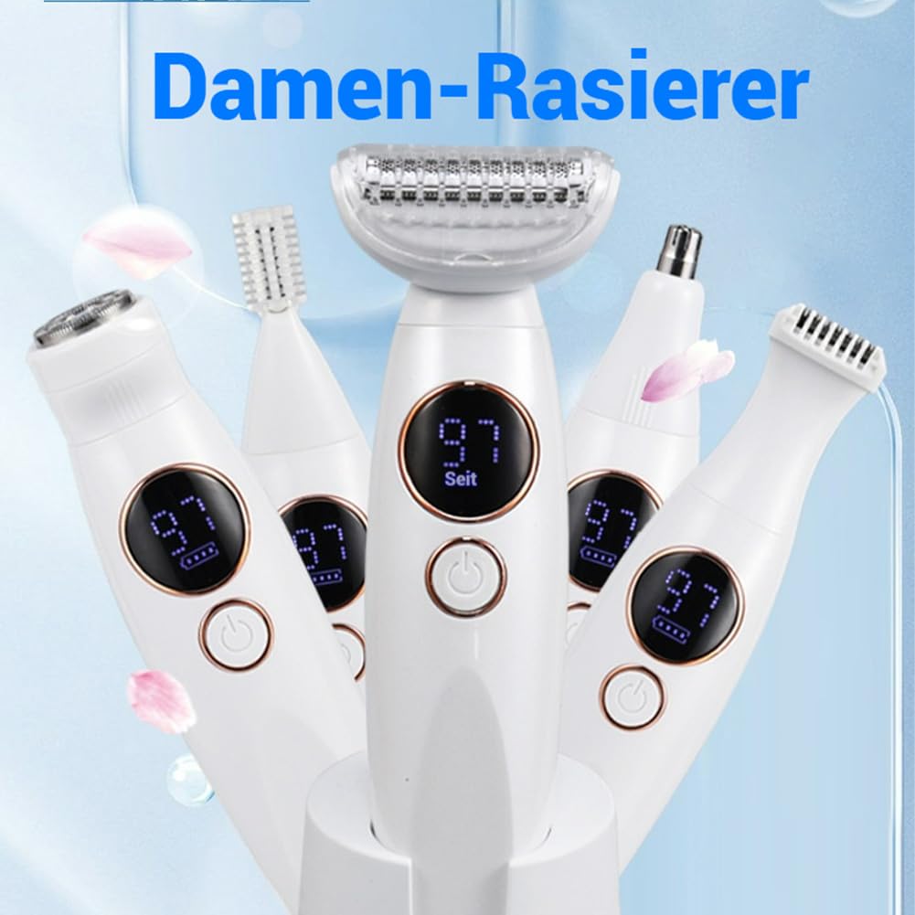 Rasierer, 5 In 1 Intimrasierer, Ipx7 Wasserdicht Elektrischer Intimrasierer FüR Frauen, Usb-Aufladung Rasierer Damen FüR Bikini, Achseln, Beine, Augenbrauen Und Nase (A Mit Sockel)