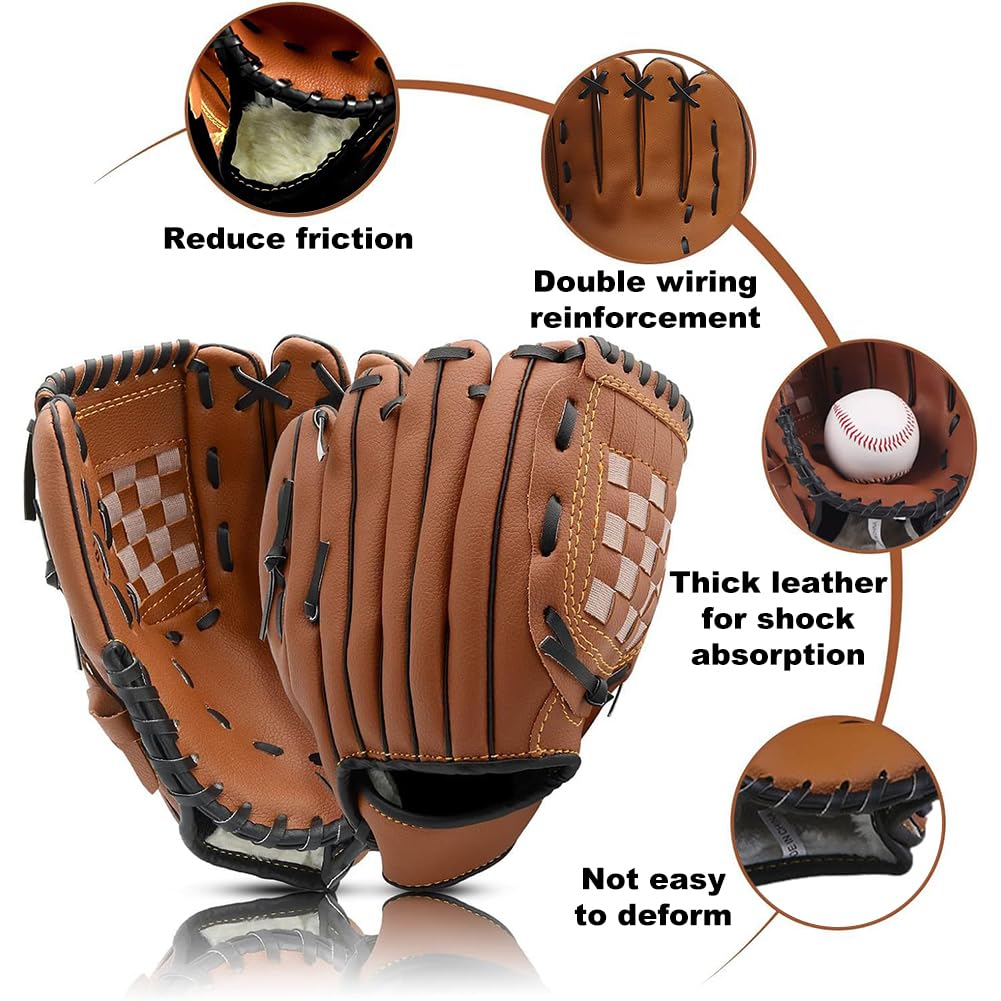 Gants de baseball - Gants de softball en cuir synthétique - Pour le sport et l'extérieur - Gauche - 11,5 pouces - Épaissir la sécurité - Absorption des chocs pour adolescents et adultes