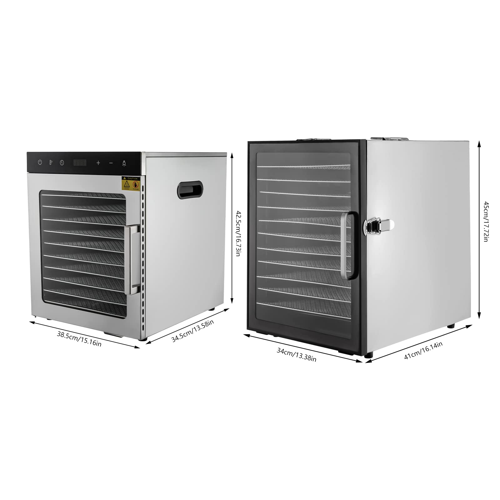 Suszarka do żywności, stal nierdzewna, 800 W, 10 warstw, cyfrowa regulacja temperatury 30-90°C, z timerem 24 h, elektryczna maszyna do suszenia mięsa i owoców, warzyw, ziół, mięsa