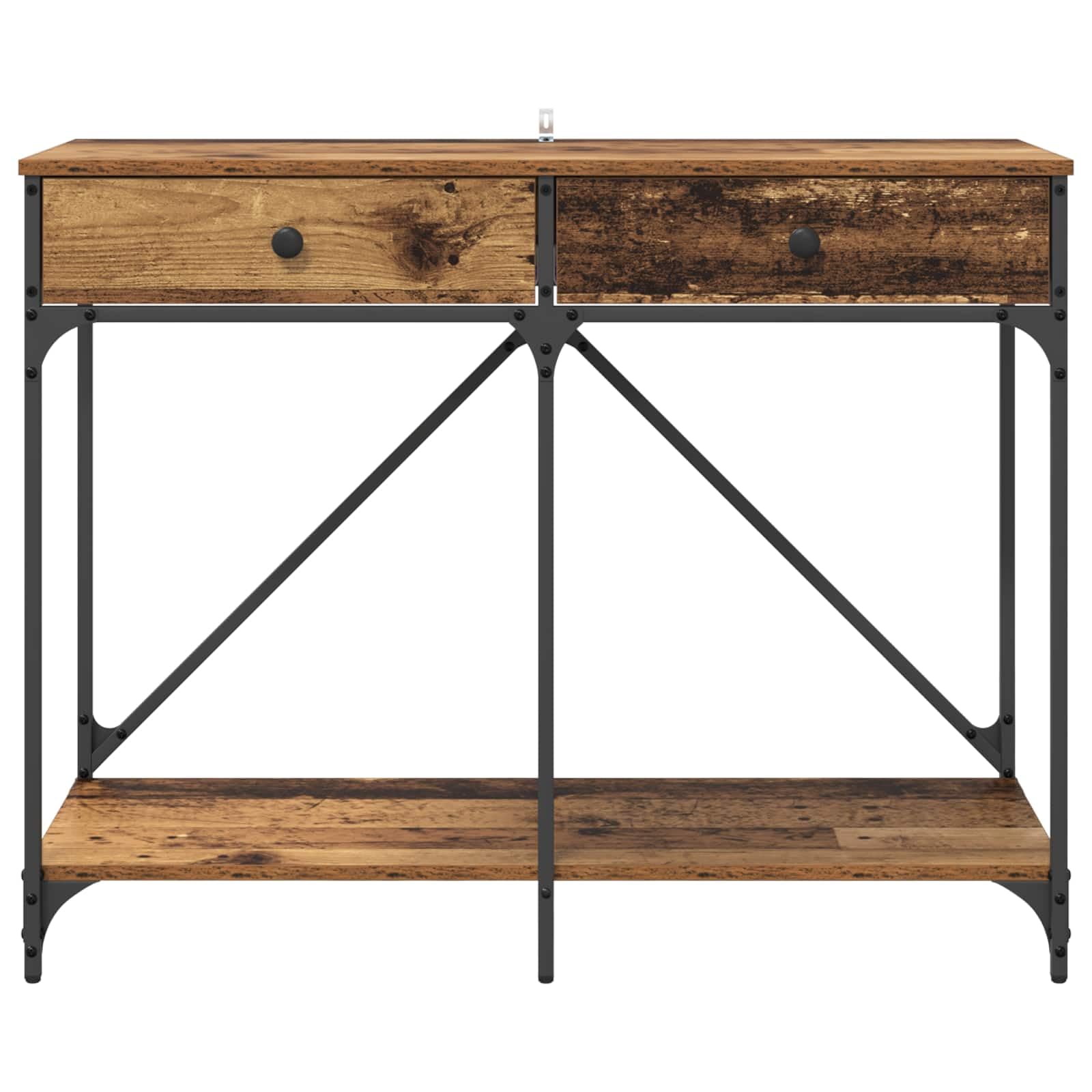 Générique Inżynieria drewniana konsola stołowa 100 x 39 x 78,5 cm | Z szufladami, matowa metalowa rama, przestronne półki, do przedpokoju lub wejścia