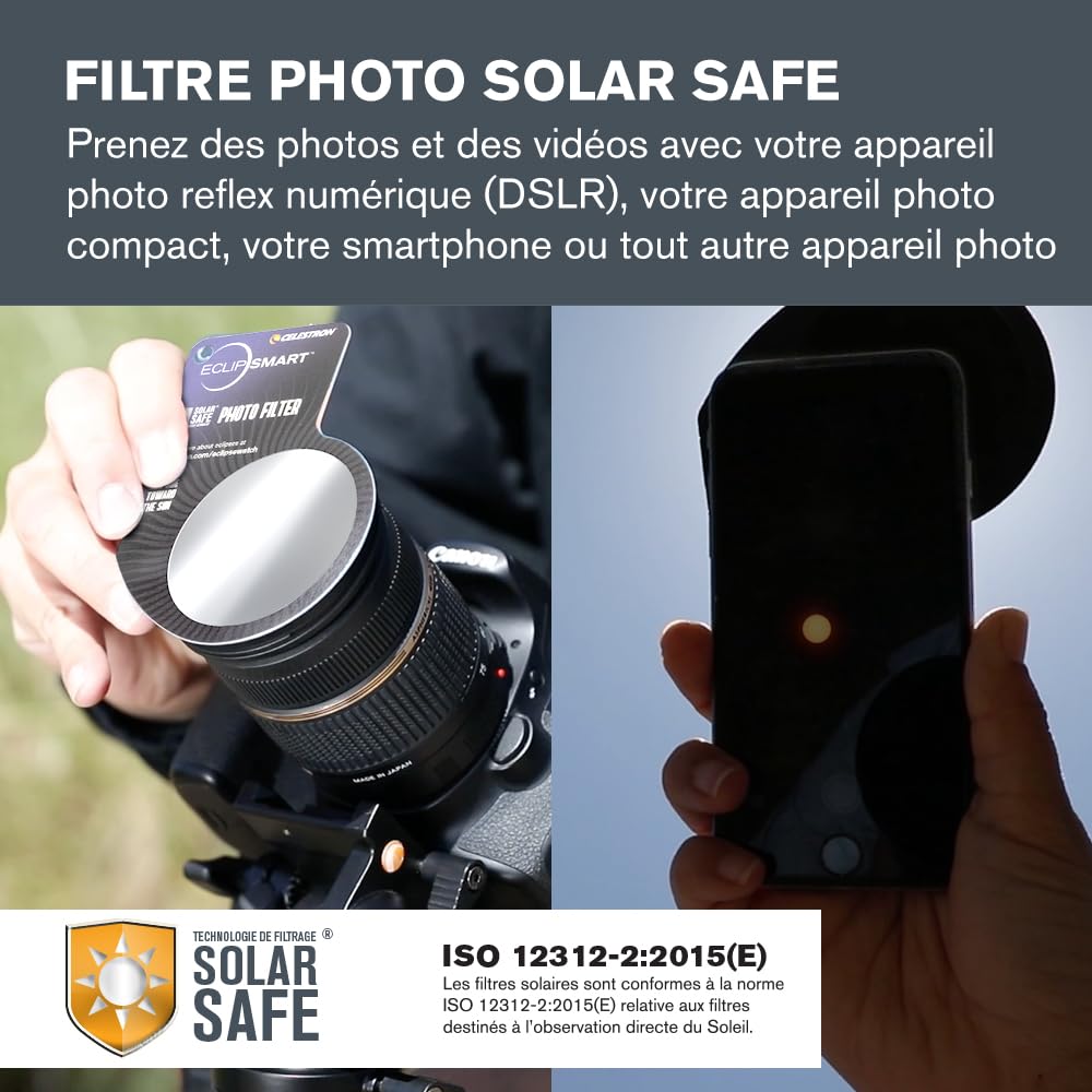Celestron EclipSmart 3 pièces Kit d'observation et d'imagerie de l'éclipse Solaire. Lunettes solaires, Filtre pour Appareil Photo et Livre sur l'éclipse Solaire