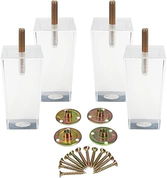 Antrader 4pcs 4 Inch Height Clear Acrylic Sofa Legs, Modern Pyramid Table Cabinet Cupboard Feet, Lucite Footstool Couch Bed End Furniture DIY Leg Sets