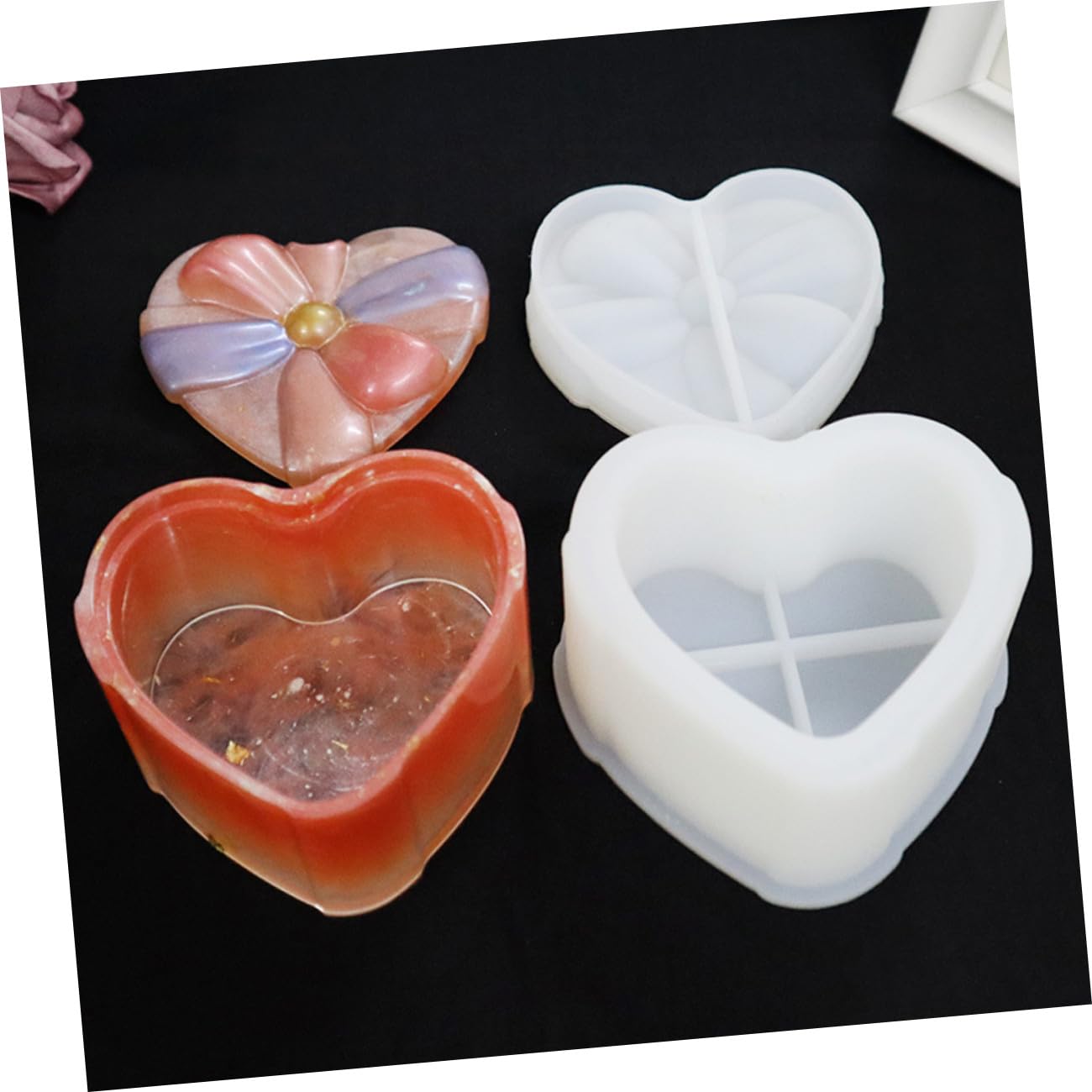 Angoily 3 Pièces Moule en Silicone couvercles décor cœur moules fondants Fournitures de Bricolage Outils de Bricolage en Silicone Moule Bricolage Gel de silice Blanche