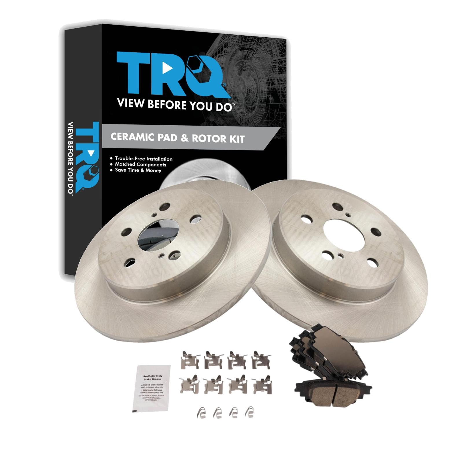 TRQ Rear Brake Pad and Rotor Set Ceramic Compatible with 2019-2022 Toyota Corolla