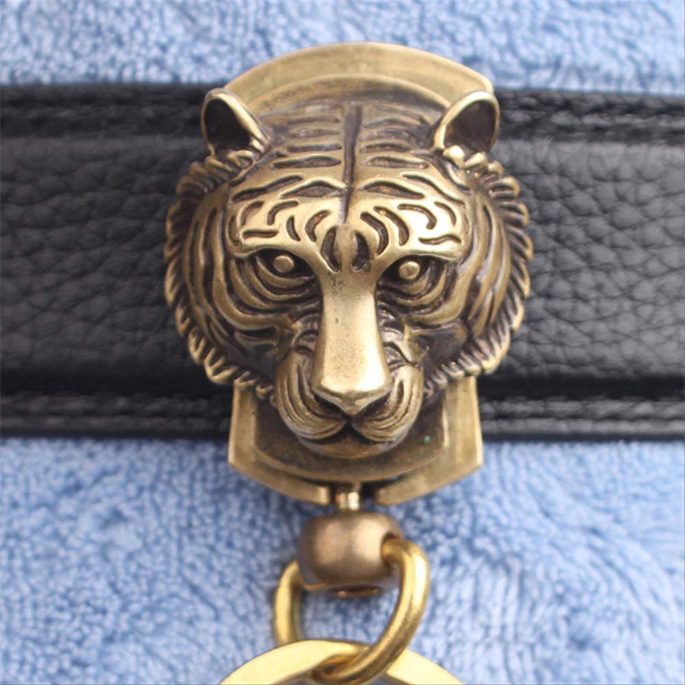 Vintage Brass Tiger Head Belt Keychains Copper Zodiac Animal Handmade Men Women Car Key Holder Jewelry Fashion Keyrings Pendants