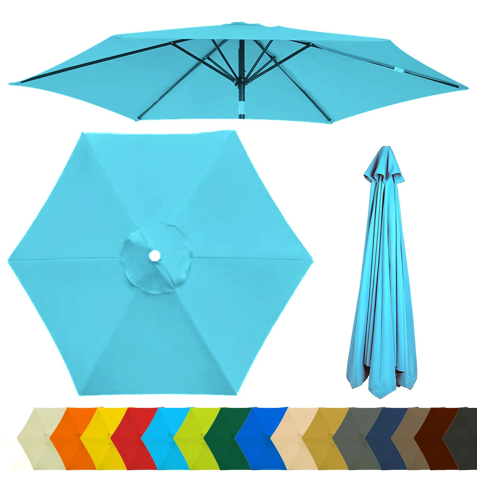 Replacement Parasol Canopy 200CM 270CM 300CM 6 Arms Replacement Parasol Top Fabric Cover For Garden Umbrella Waterproof Anti-ultraviolet Patio Replacement Umbrella Cloth(Sky Blue,270CM-8.8FT)
