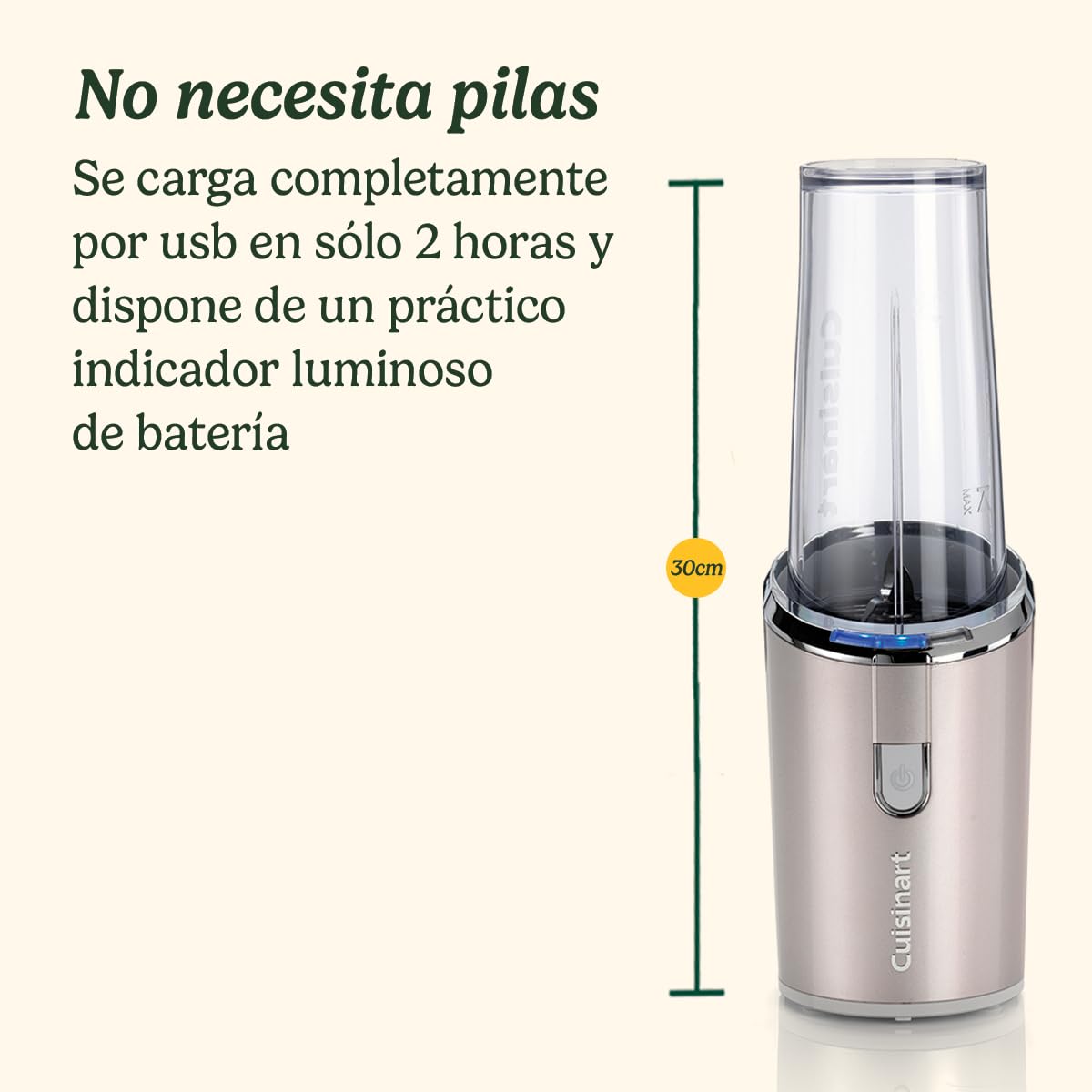 Cuisinart Batidora sin cable para llevar | Botella de 450 ml | Preparadora portátil de batidos, hielo, frappés, batidos | Recargable por USB, de mano | Vaso mezclador Tritan sin BPA con tapa incluida