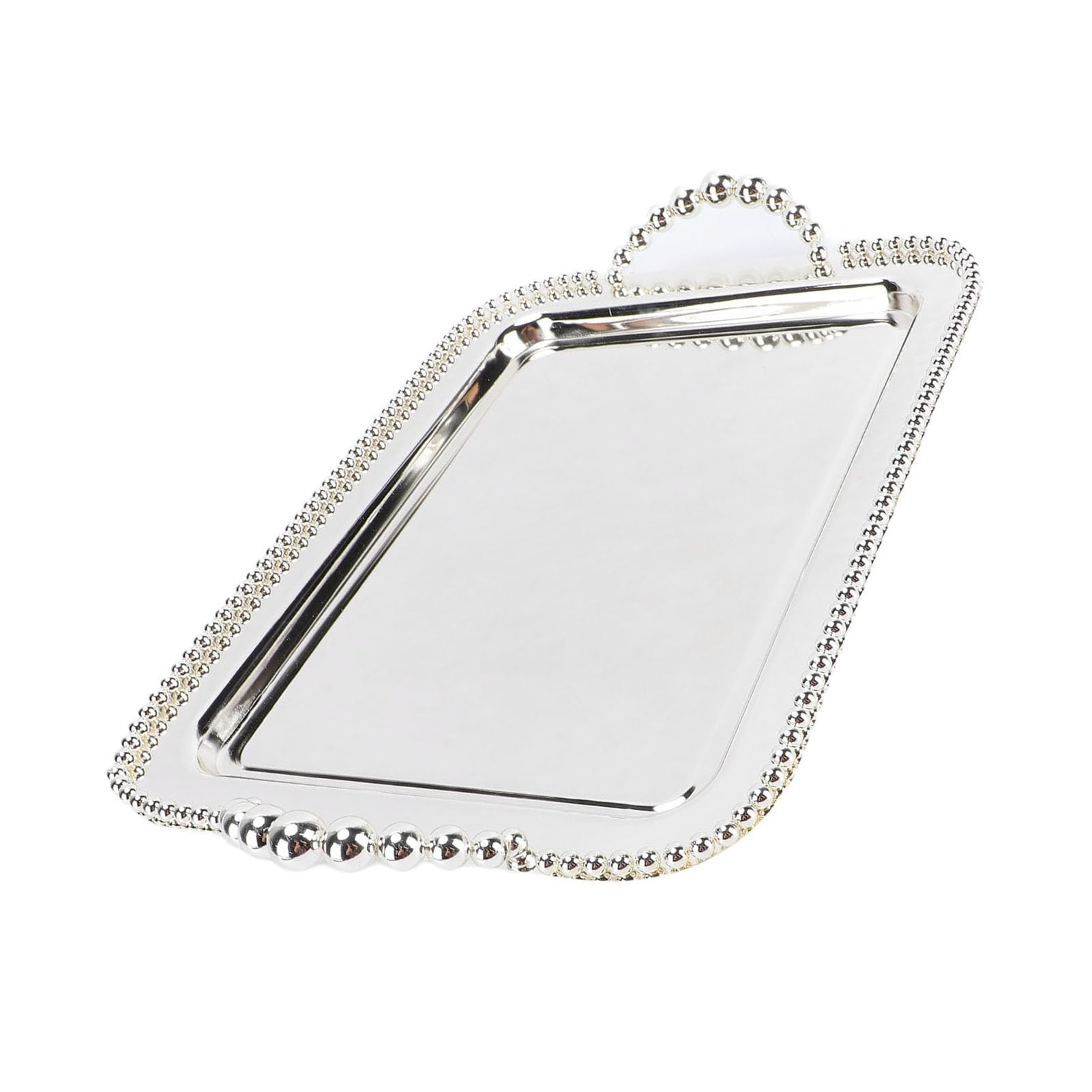 Ejoyous Bandeja para Servir de Acero Inoxidable, Plato Rectangular con Acabado de Espejo de 16,5 X 11,0 Pulgadas, Borde con Cuentas y Asas Dobles, Organizador de Tocador para Fiesta, Boda, Bar, Baño