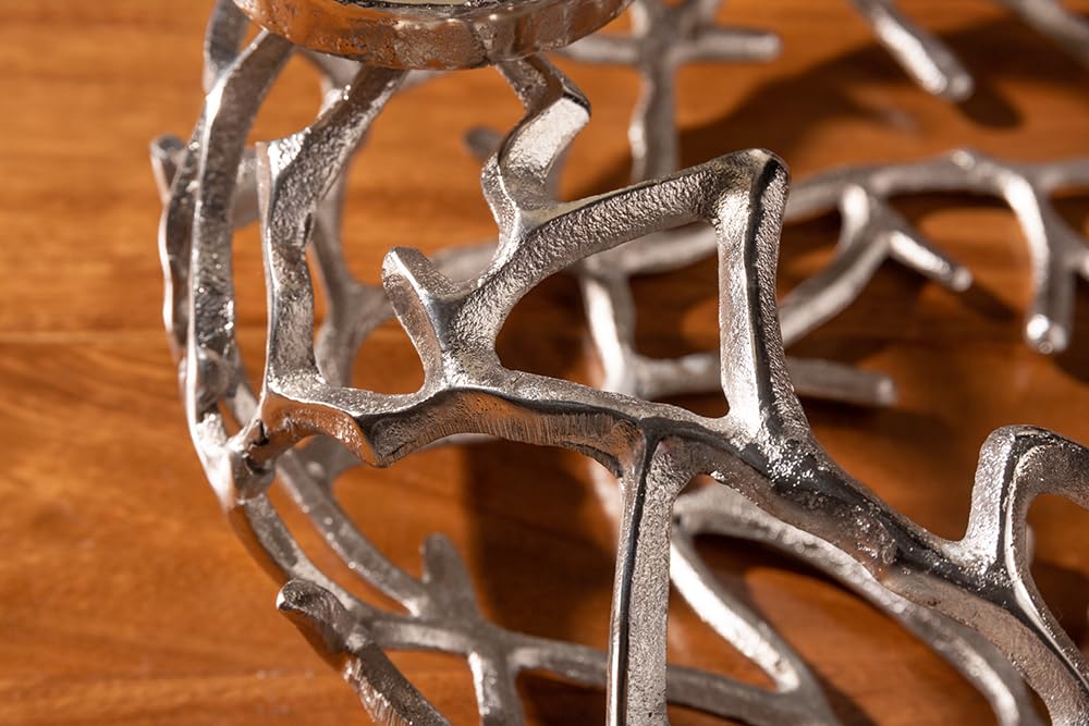 Kerzenhalter Abstract 38cm - Silber - Aluminium AST-Design | Montiert geliefert, Platz für 4 Stumpenkerzen, Kerzen-Kranz, pflegeleichte Oberfläche, gemütliches Kerzenlicht