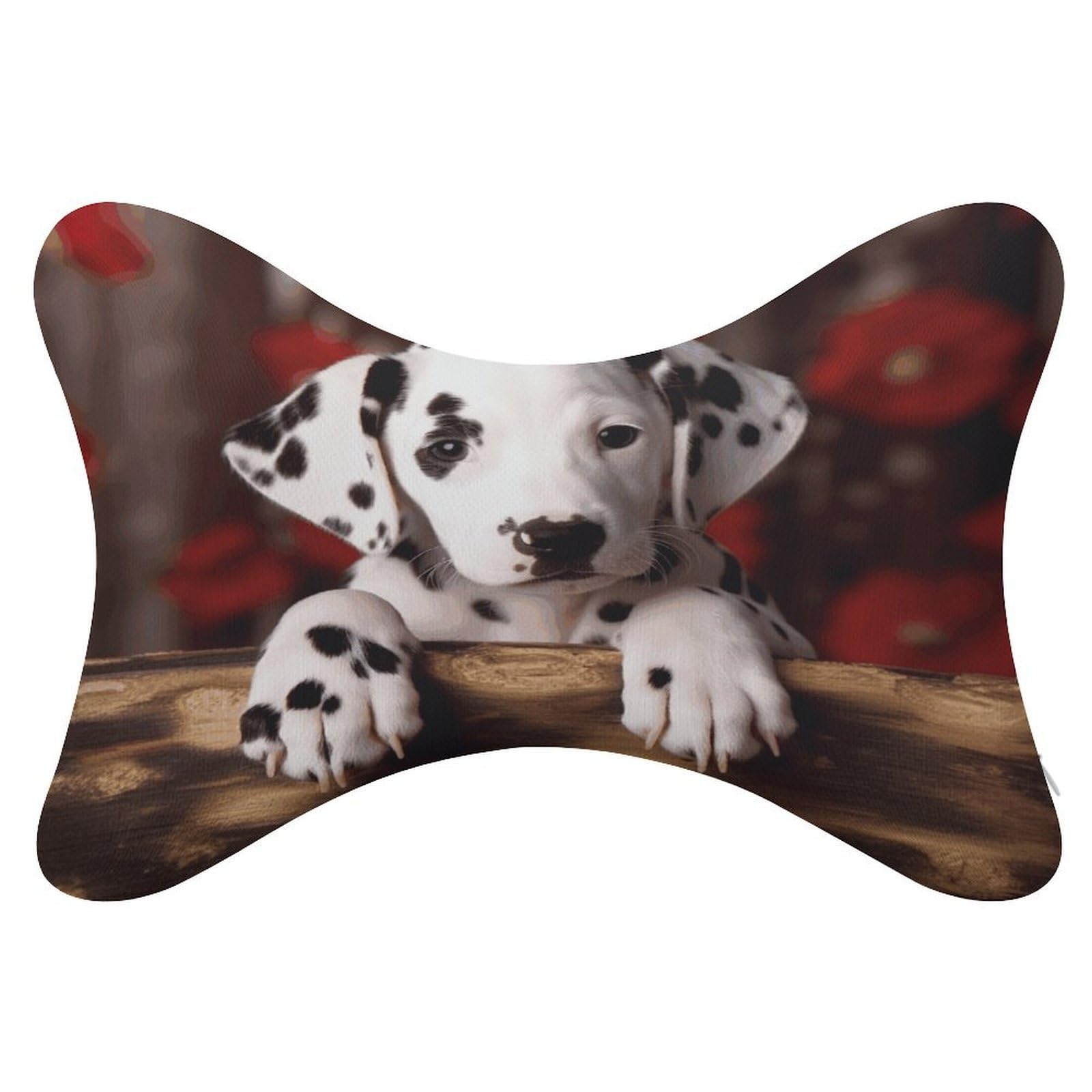 VstaDank Dalmatian Puppy Car Neck Pillows 2 Pack Removable Ergonomic Cervical Support Pillow Fashion Cozy Bone Shaped Pillows Soft Car Headrest Pillow for Office Airplane Most Car