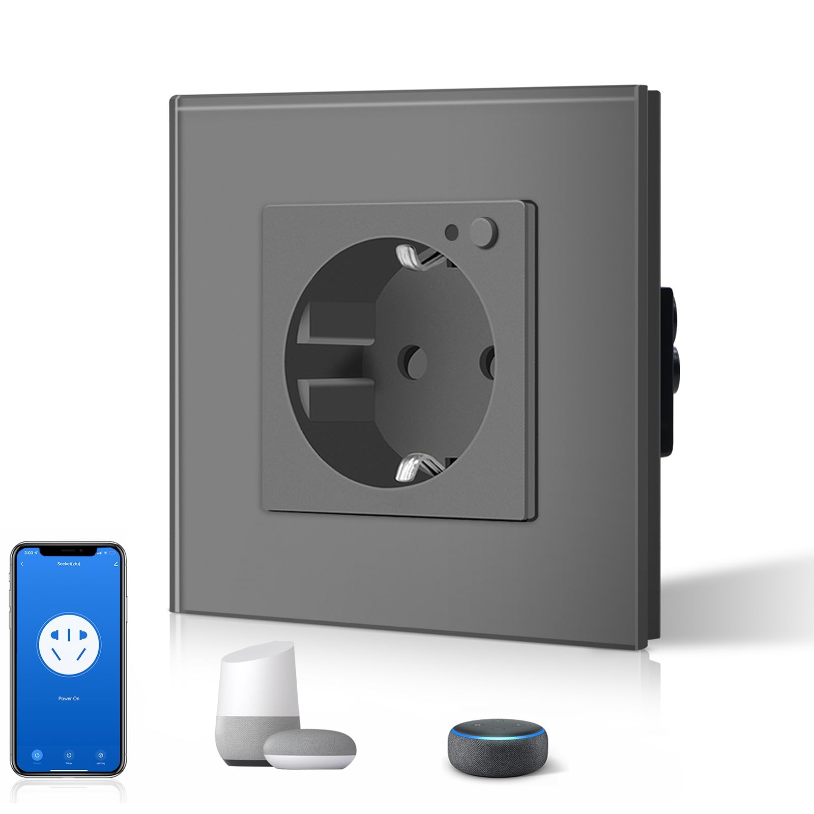 BSEED Enchufe Inteligente con 20W USB y Tipo C,Mate Enchufe Pared Wifi con Medidor Consumo,Control Remoto por APP & Voz,Requiere Cable Neutro,1 Enchufe,Blanco 86mm — view 37