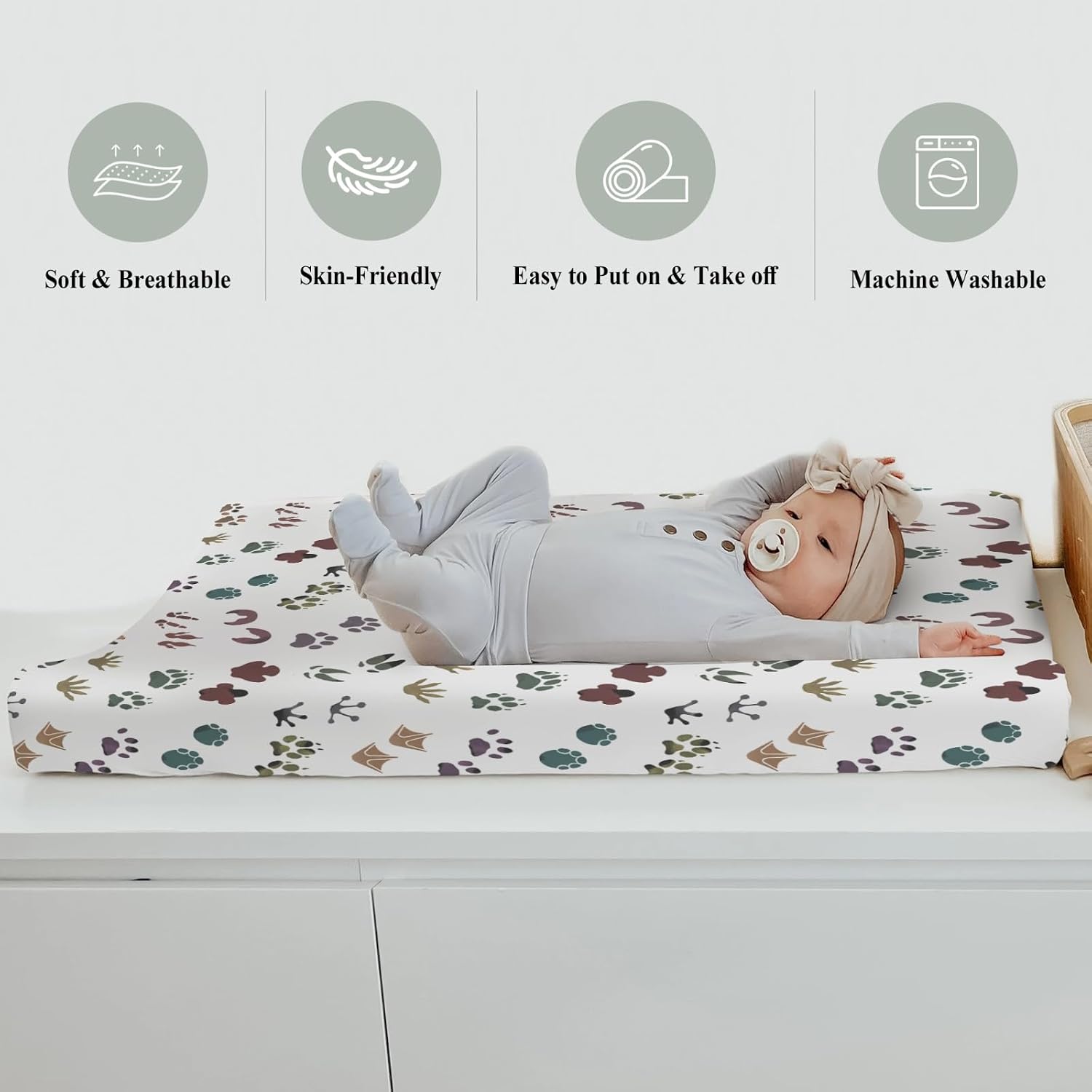 Cute Animal Tracks Baby Changing Pad Covers for Boys Girls Boho Animal Footprints Fitted Change Table Covers Mats Outdoor Wilderness Soft Diaper Change Table Cover Sheets for 32''×16'' Contoured Pad