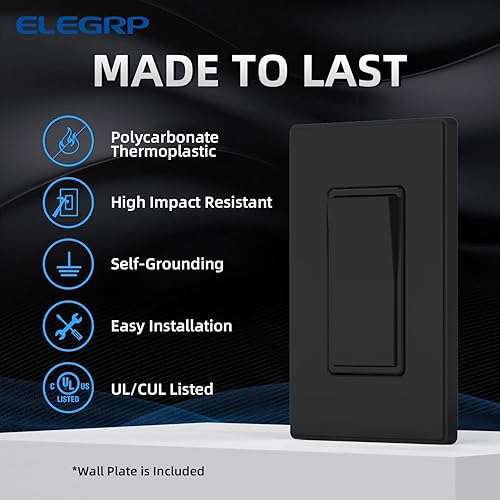 Vista 38 de Elegrp Interruptor de luz, 3 vías, 15 amperios, 120-277 voltios, reemplazo de pared de paleta basculante, corriente alterna, autopuesta a tierra