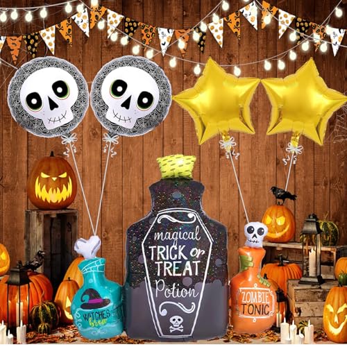 Image of Rozi Decoration Halloween Bottle Foil Balloons | Magical Bottle Theme Foil Balloons | Halloween Decoration Items for Living Room, Multicolor, 5 Pieces