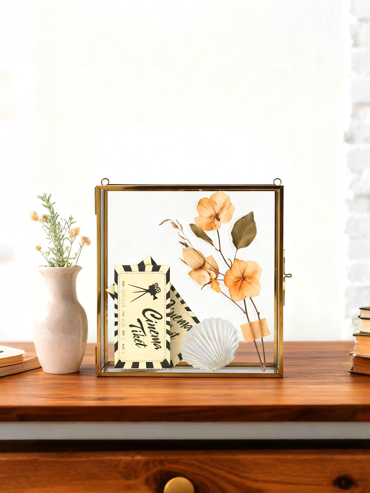 Homtone Boîte en verre pour cartes de mariage 20x20 cm Doré Avec fentes Présentoir Vintage pour Cartes Photos Avec vue claire boite mariage Pour réceptions Présentoir de fleurs séchées