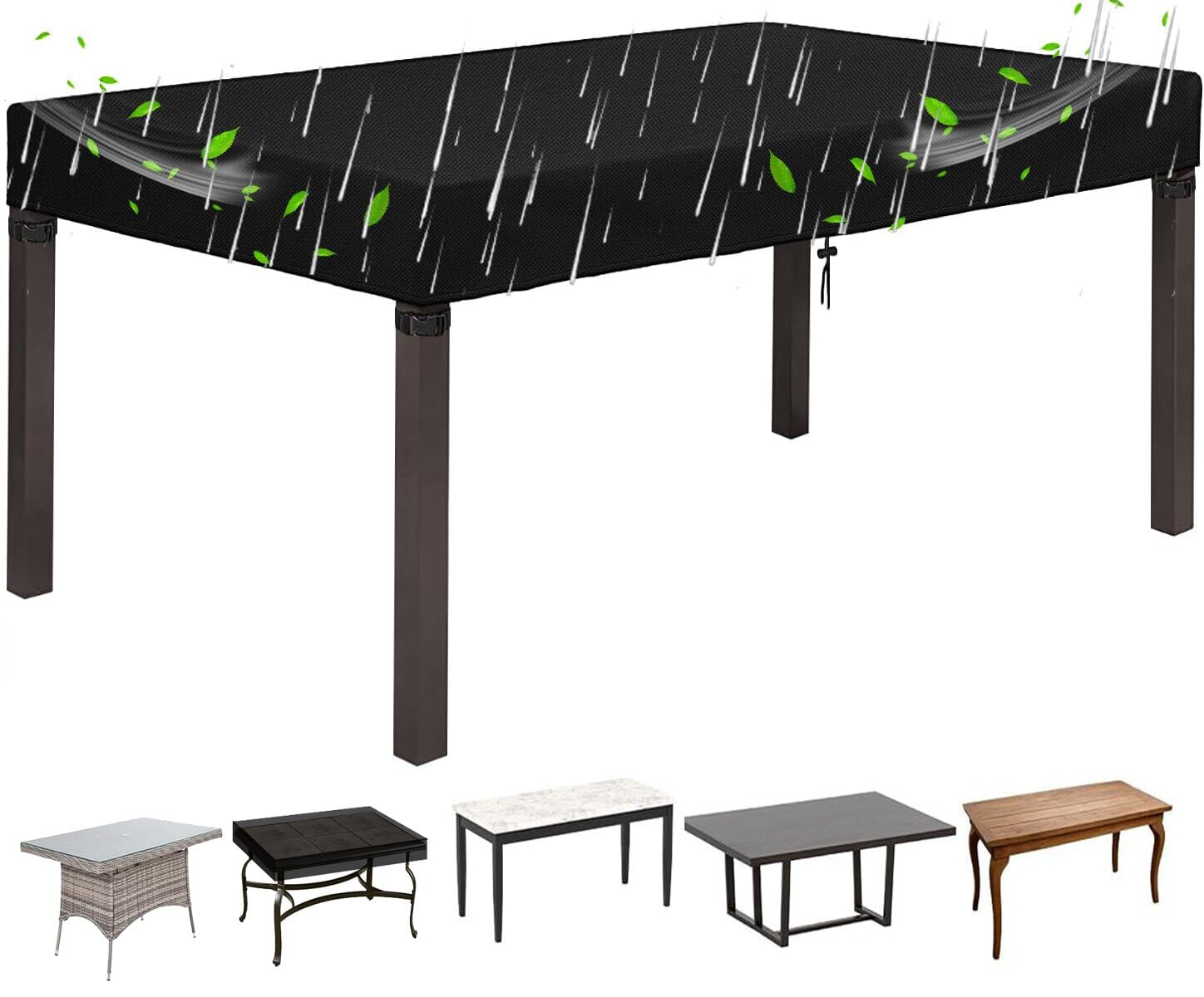 Pvpqpr Black Outdoor Garden Table Cover,Rectangular Patio Table Top Covers 245X165x15cmwaterproof 420D Oxford Fabric Patio Furniture Cover, Adjustable Outdoor Tables Covers With Drawstring