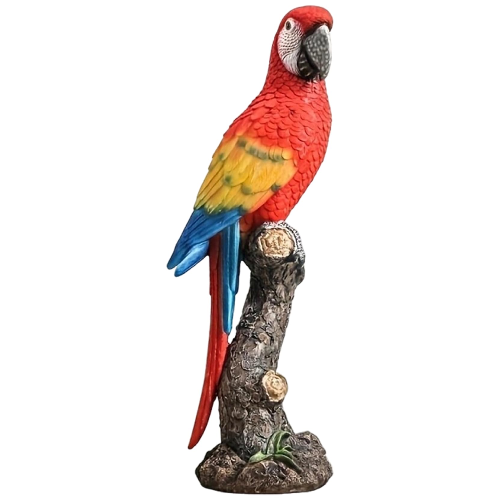 Pesoncarl Parrot Figurine 6x16 Inch Realistic Red Parrot Statue On Log Weather & Fade Resistant Resin Animals for Desktop, Garden, Shelf for Party