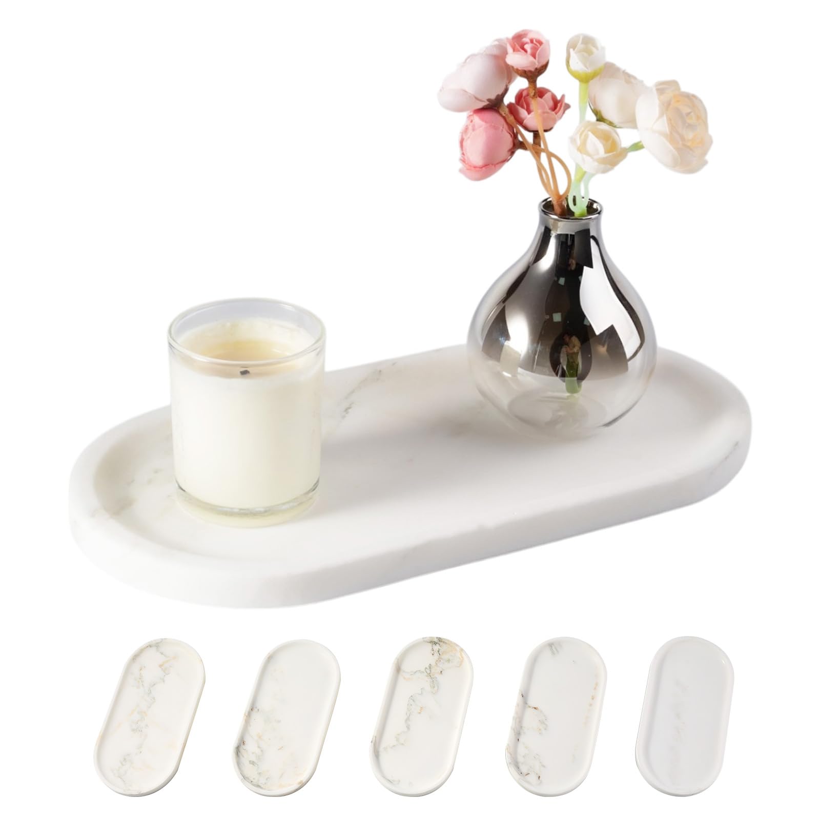 Plateau de rangement en marbre véritable Koville, accessoire décoratif haut de gamme