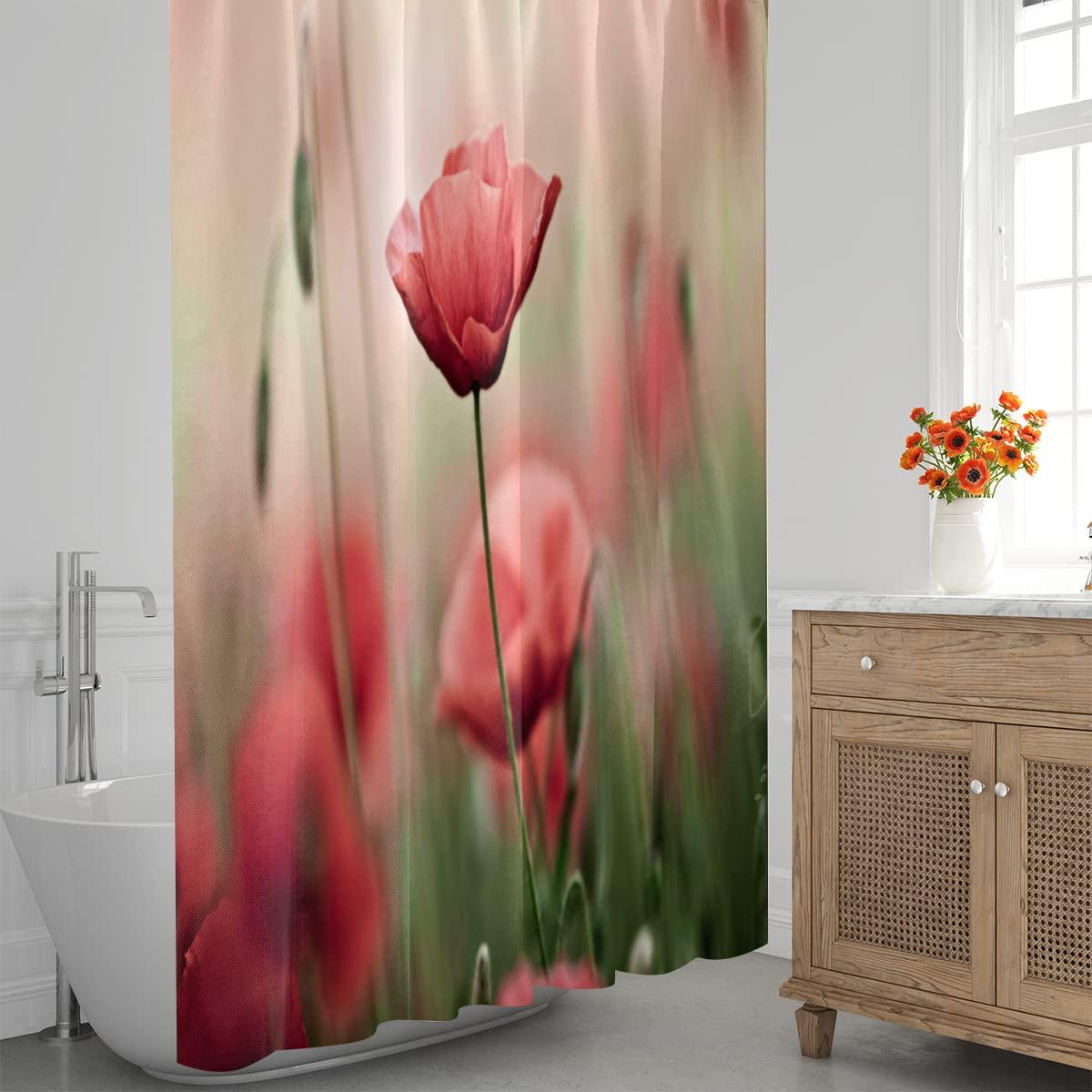 BBRILLI Cortina De Ducha De Flores Y Hojas Verdes, Cortina De Baño De Tela Impermeable Salvaje, Decoración De Baño, YFX05108, W180xH180cm