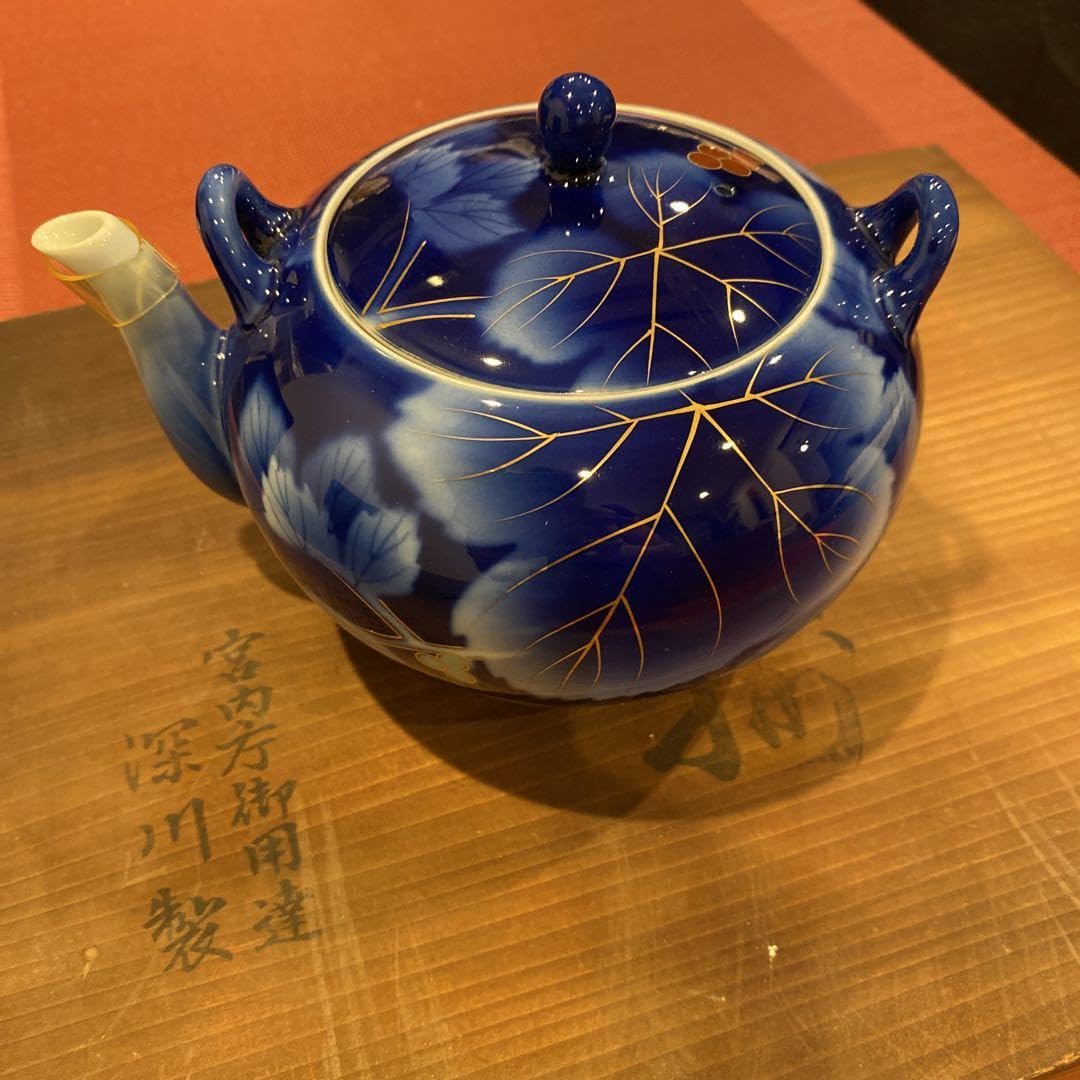 1143 深川製磁 金彩 葡萄瑠璃 茶器セット 急須1 湯呑蓋付5 未使用 