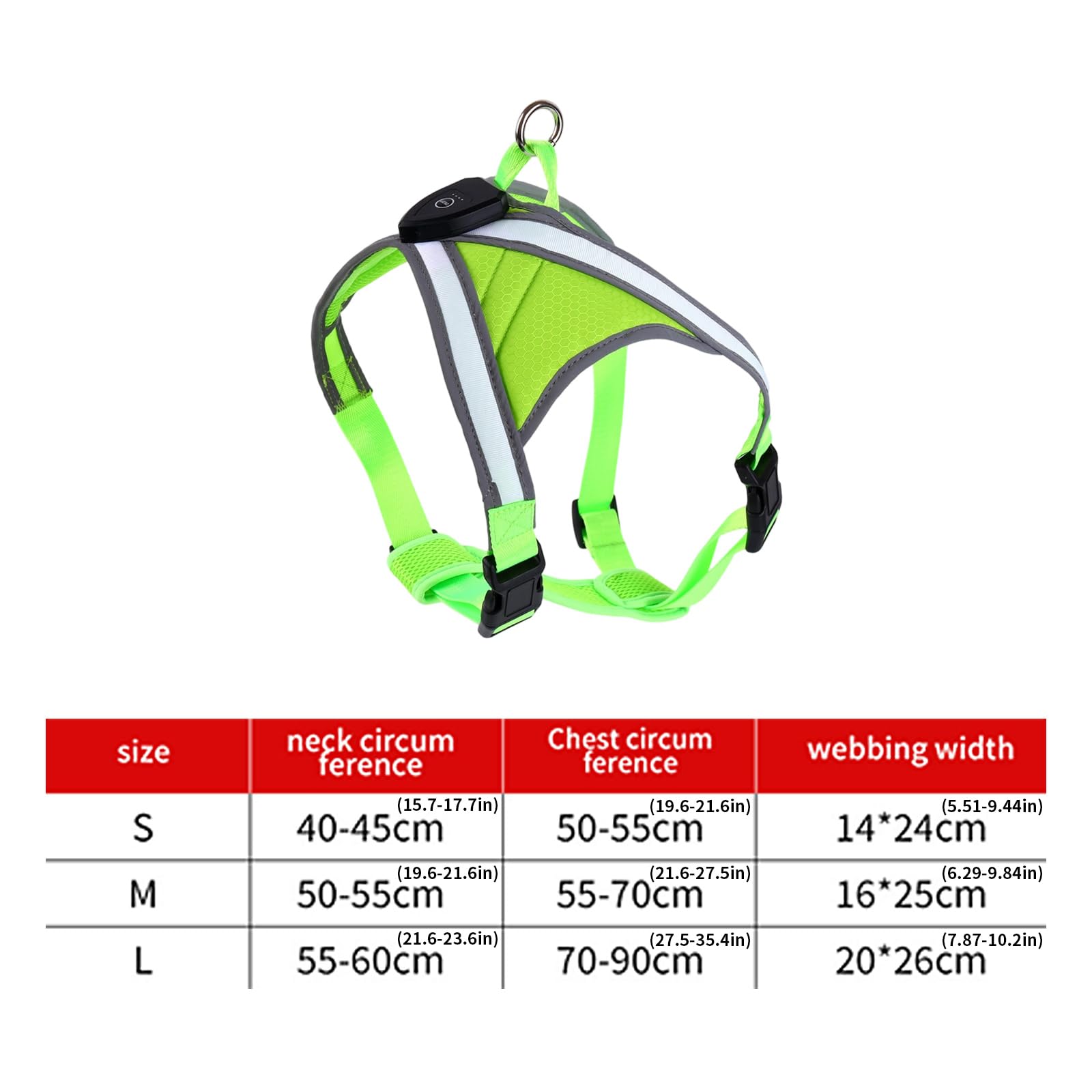 Imbracatura da addestramento per cani regolabile ricaricabile tramite USB con luce a LED per passeggiate, nuoto, escursionismo