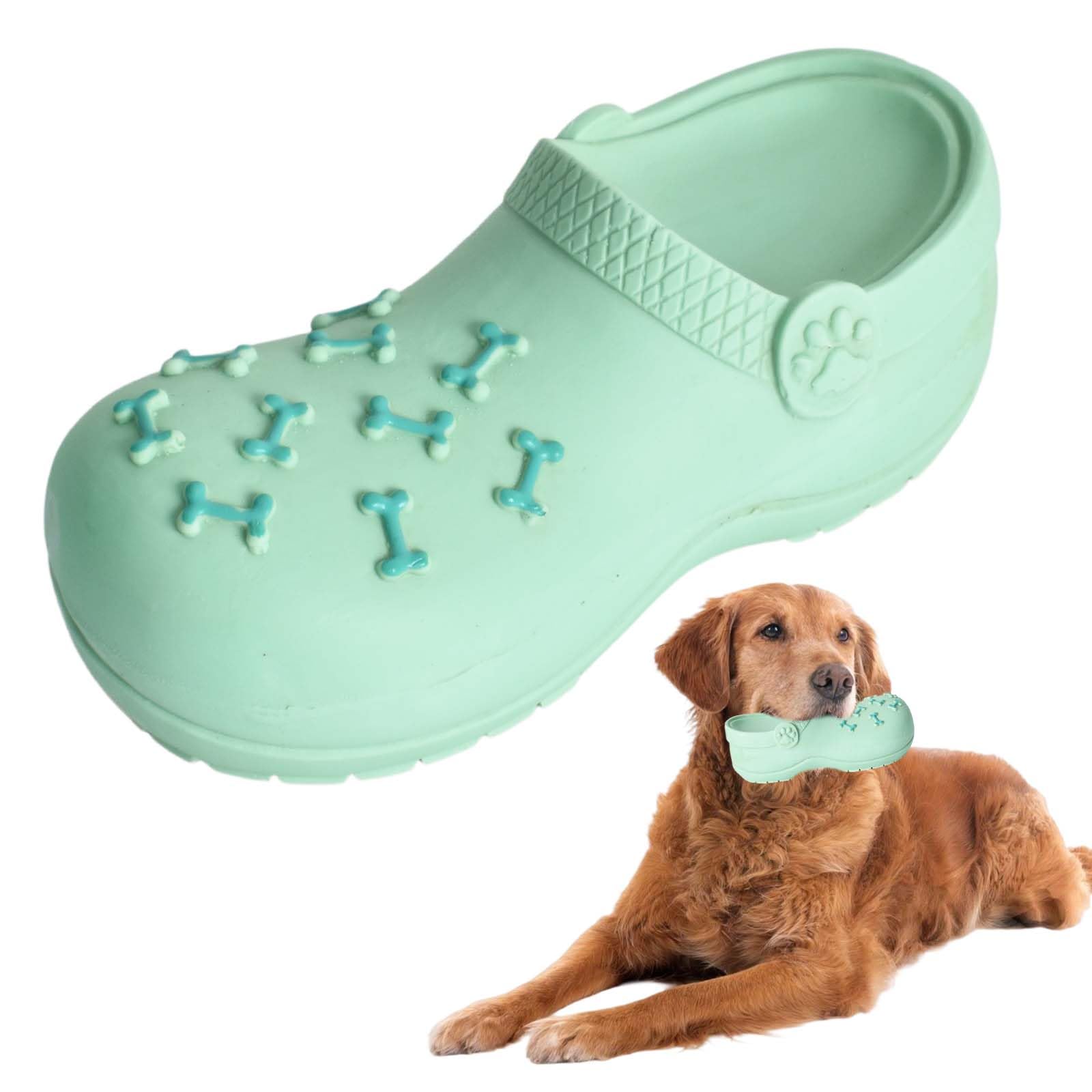 DEARBAG Squeaky Interactive Dog Toys, Latex Chew Dog Toy Slipper Shape, Indestructible Chew Toys for Small Medium Large Aggressive Chewers, for Teeth Cleaning/Boredom Relief/Chasing (Green)