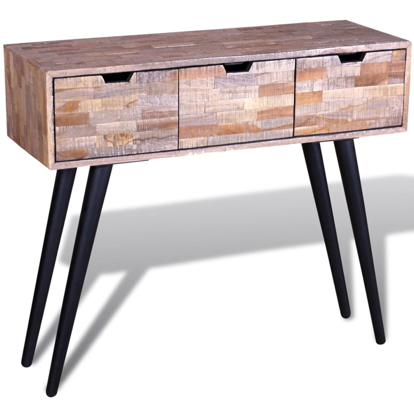 Homgoday Mesa Consola con 3 cajones de Madera de Teca reciclada Mesas auxiliares de salón,Mesa Consola Recibidor Mueble de Entrada Estrecha Clásica