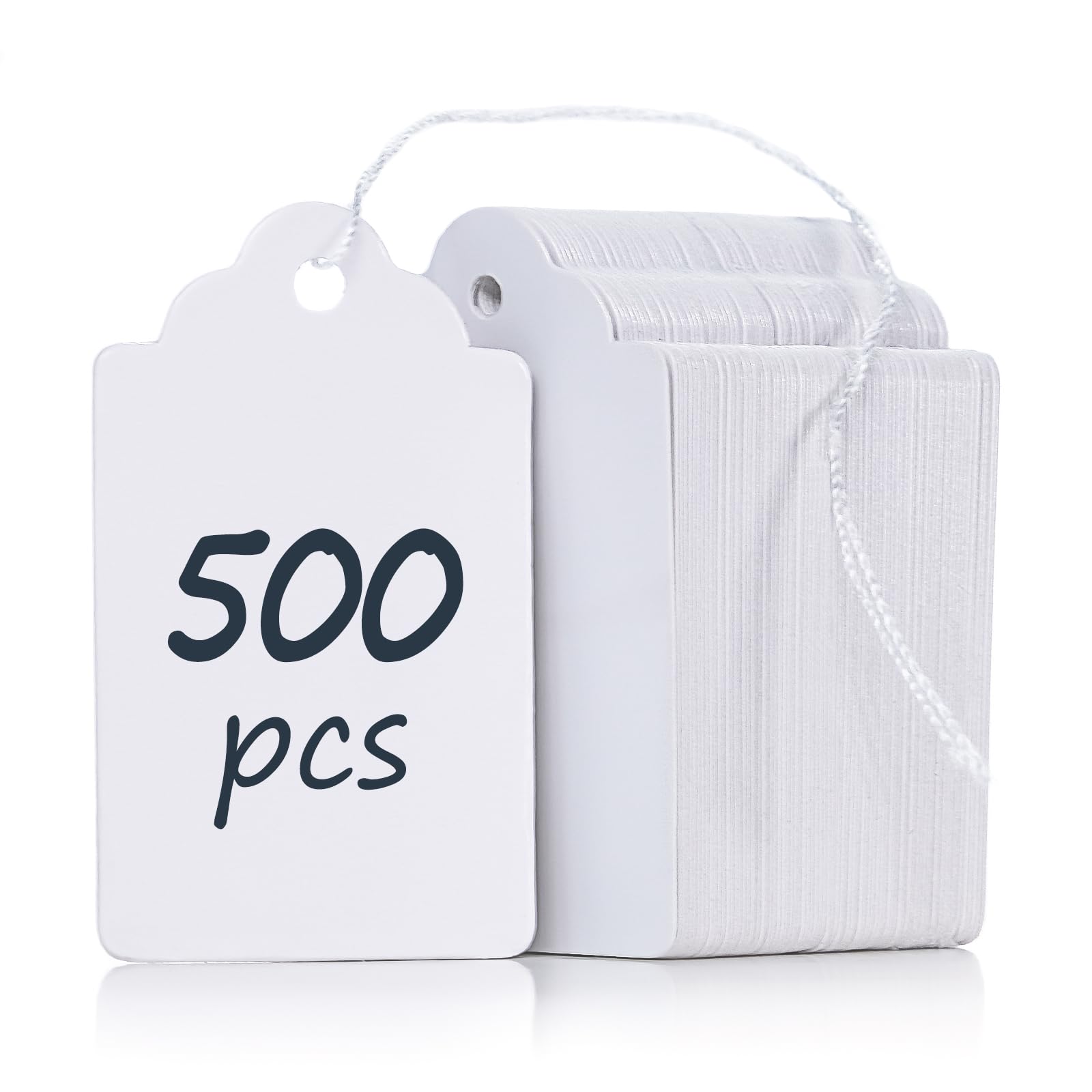 Uniclife 500 Pcs Writable Price Labels 1.8 Inch White Marking Tags with Strings, 1.8" x 1.05"