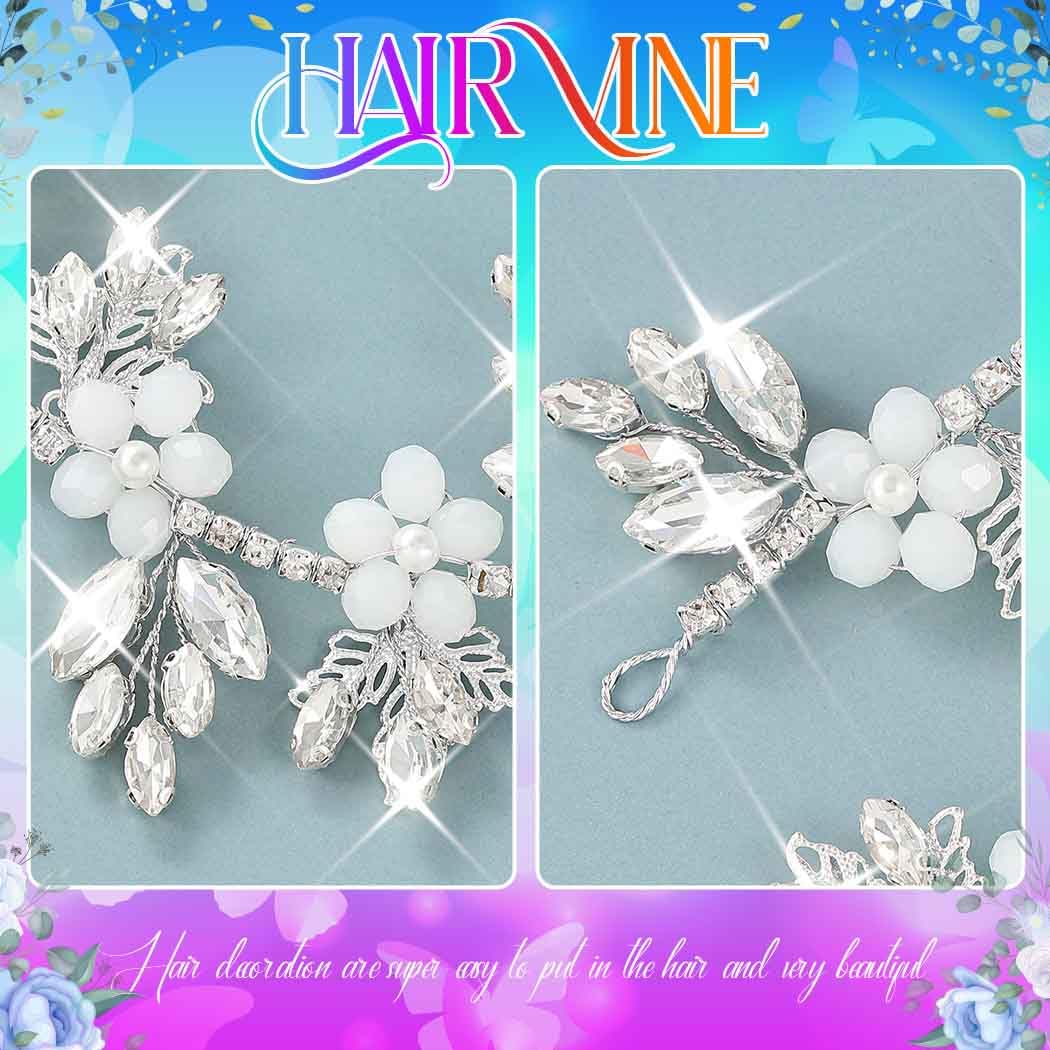Catery Strass Braut Stirnband Hochzeit Kopfschmuck für Bräute (Silber) | Kristall-Haarschmuck, florale Perlen, Haarschmuck für Hochzeit, Brautjungfer, Abschlussball, glitzernd