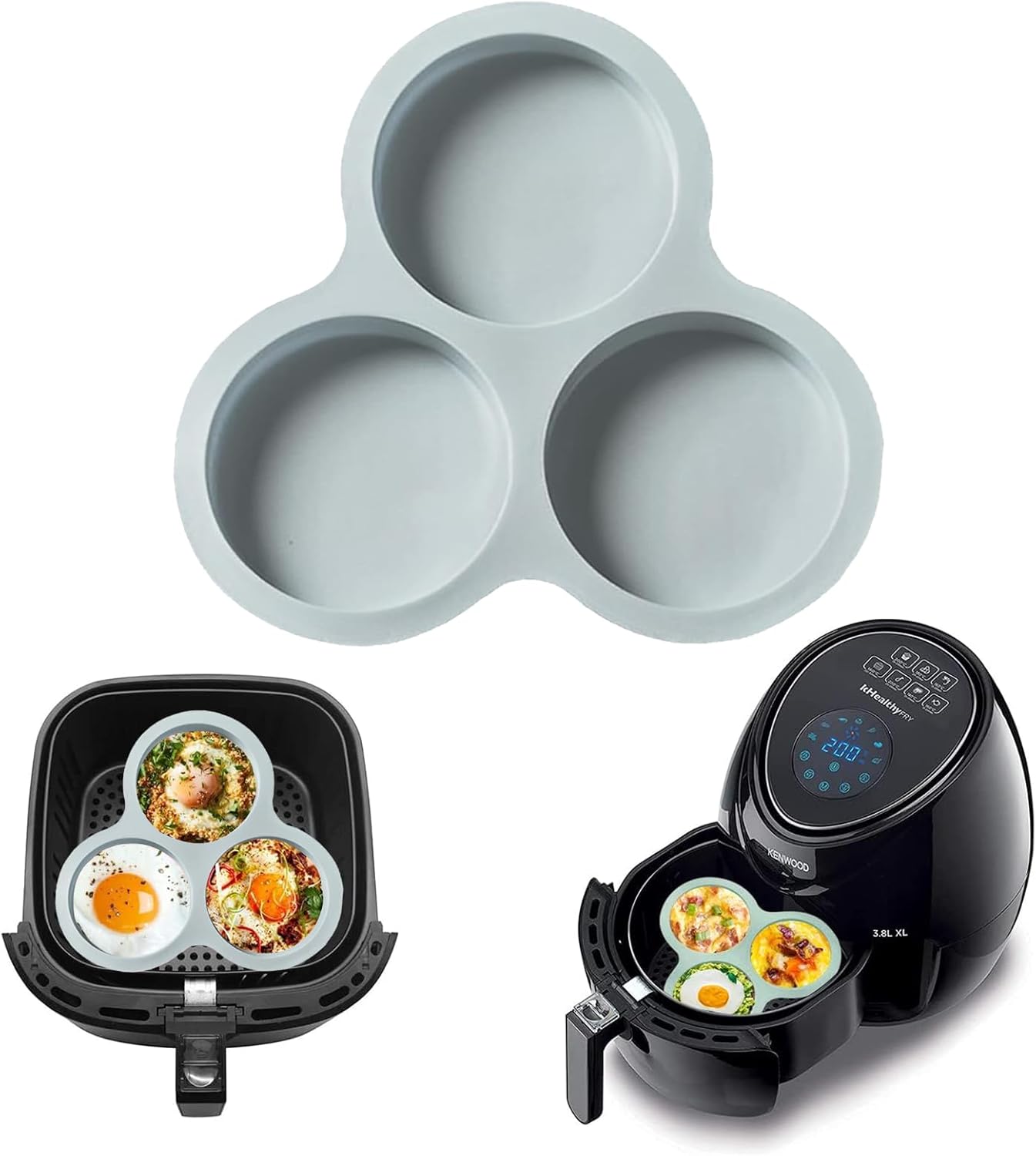 1pcs Reusable Air Fryer Egg Mould 3 Hole Silicone Ramekins for Air Fryer Suitable for Air Fryers