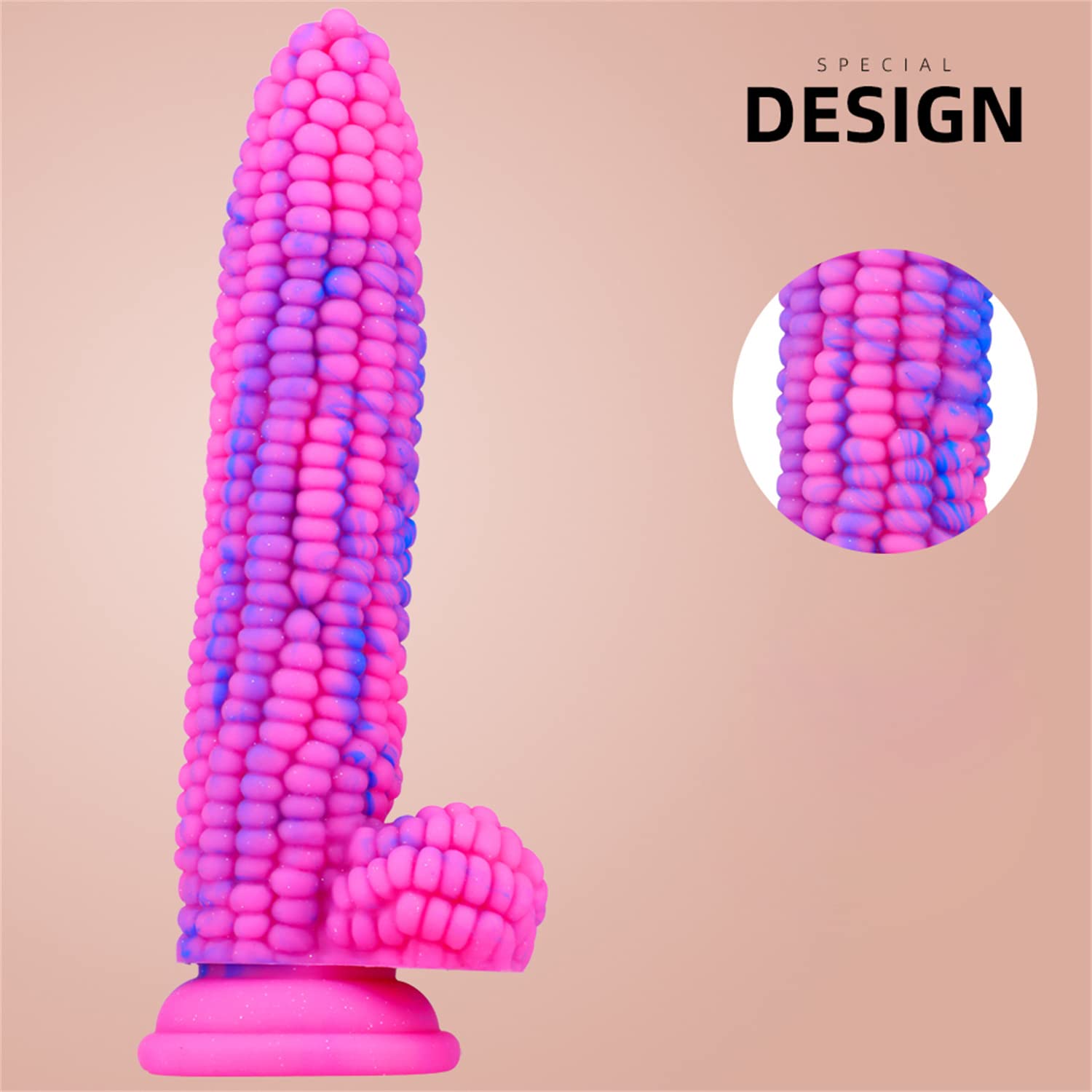 Monster Dildo Colourful Big Grain Corn Adult Sex Toy with Strong Suction Cup 8 Inch Flexible Soft Vegetable Dildos -: Pink