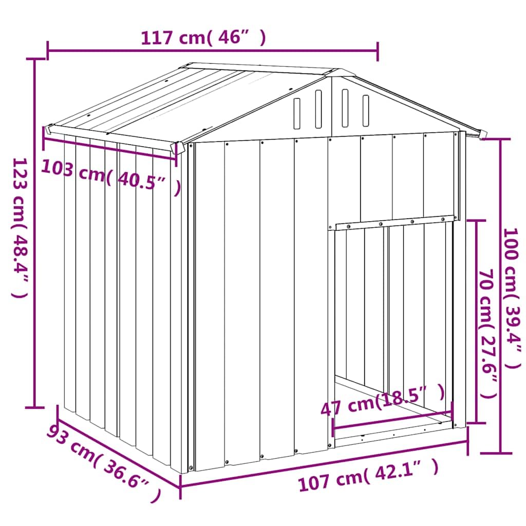 Hundehütte mit Dach Hellgrau 117x103x123 cm Verzinkter Stahl Hundehütte Outdoor, große Hütte für Hund, Winterfest, Hundehaus für drinnen und draußen