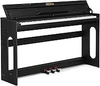 Vediya 88-Key Semi-Weighted Digital Piano Keyboard - Full-Size Upright Electric Piano with Triple Pedals, Wooden Cabinet, USB-MIDI for Beginners (Black)