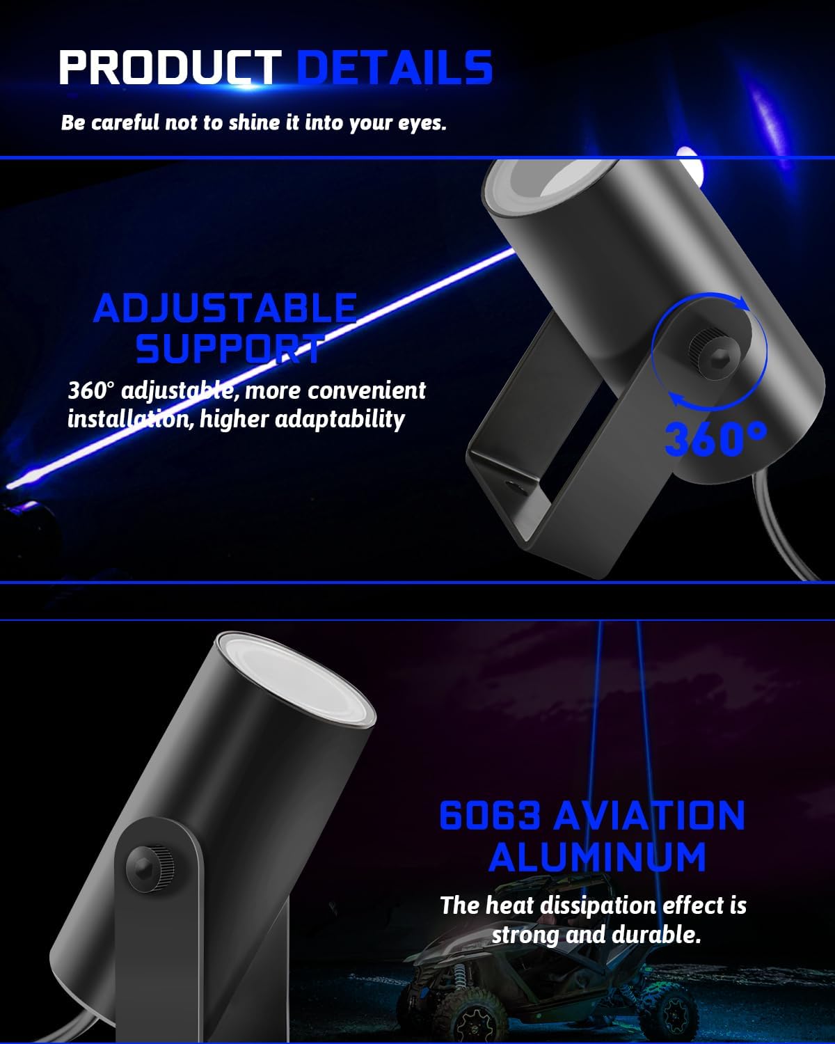 Whipless Whip Lights for Side by Side 2 PCS LED Whip Light Spot Beam Pod Lights Blue LED Pods for ATV UTV Can am 1000XP Golf Cart Truck 4x4 Boat Polaris RZR SXS Offroad