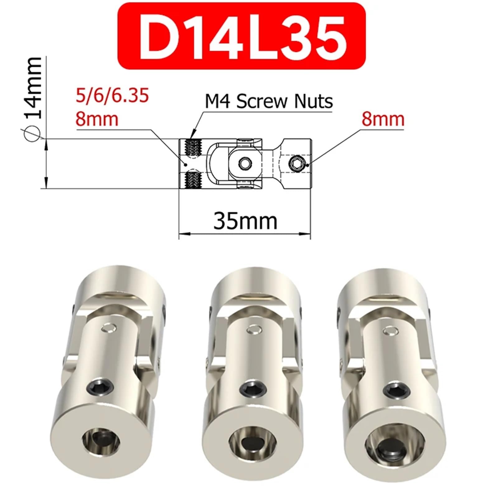 Junta de acoplamiento universal de metal de 2/2,3/3/3,17/4/5/6/8/10/12 mm, conector de motor, 1 unidad(D9L23-3.17mm-4mm)