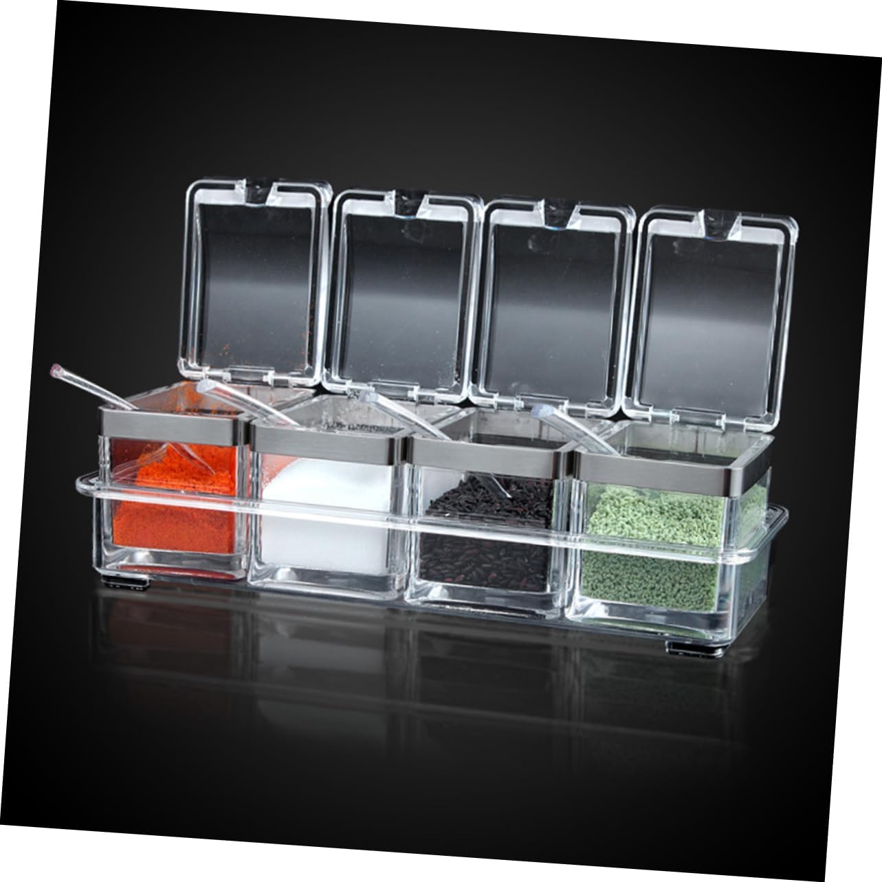 Amosfun Acrylic Condiment Containers Lids Spice Salt Sugar Pepper Storage Organization for Home Cooking