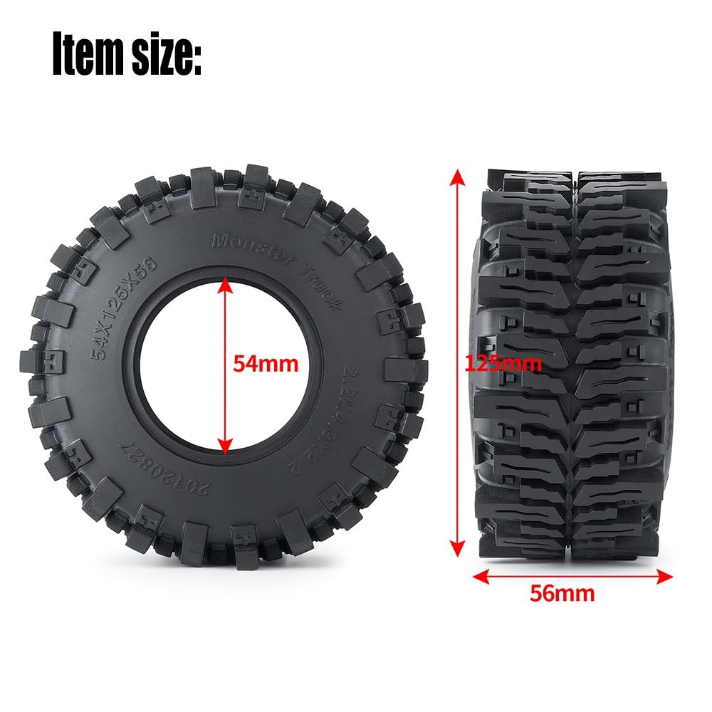 RCLIONS 4PCS 2.2inch RC Crawler Tires with Foam Insert 125mm/4.9inch Outer Diameter for 1/10 RC Crawler Car