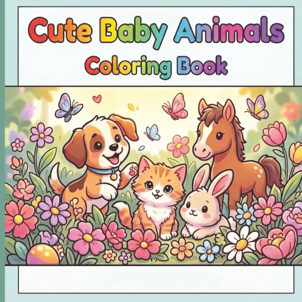Cute Baby Animals: Coloring Book for Kids, Teens & Adults