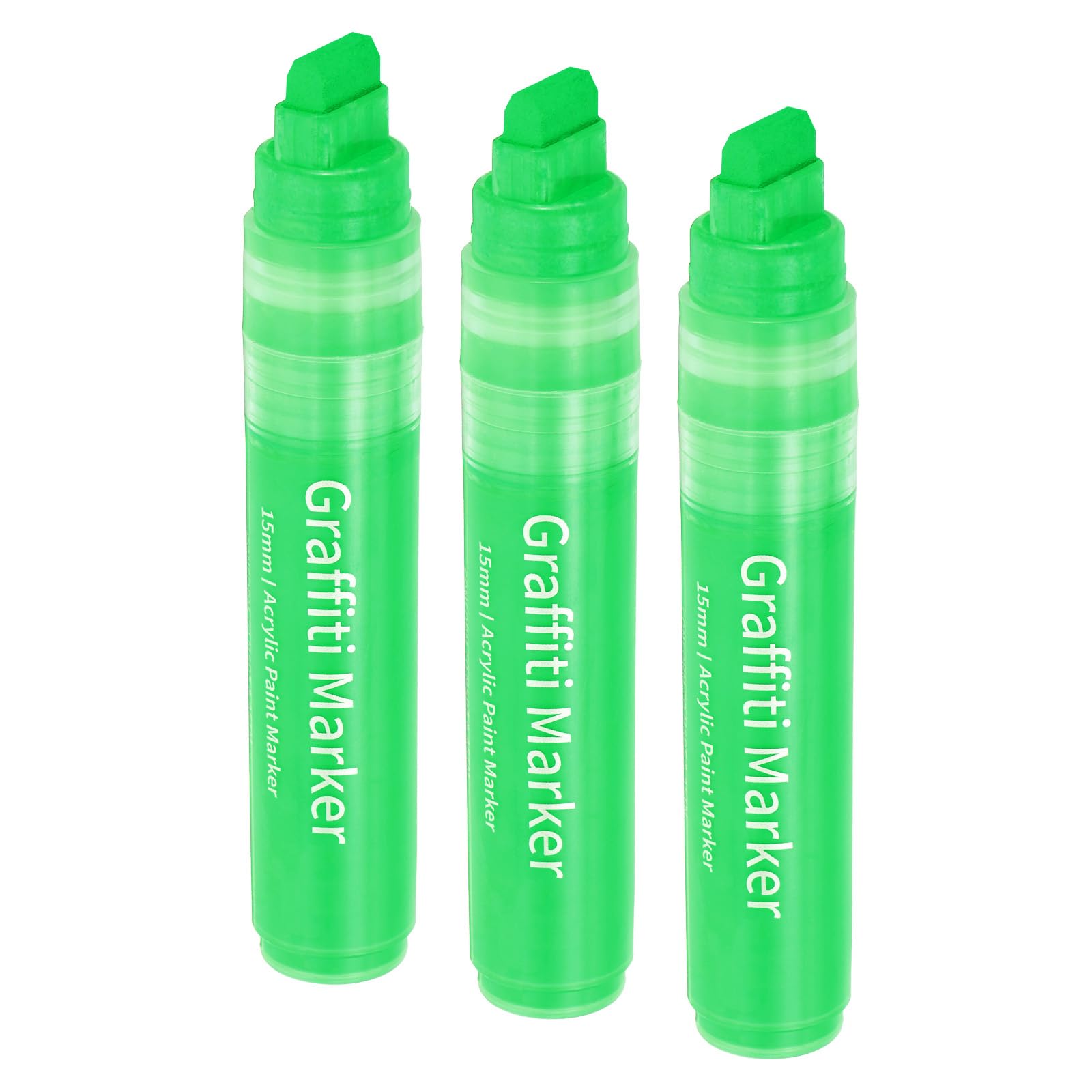 PATIKIL 3 Pcs Graffiti Markers, 15mm Green Poster Markers Thick Acrylic Paint Markers Pen Big Permanent Markers Large for Rock Painting Stone Glass Wood Canvas Poster Sign Ceramic