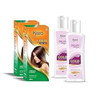 Kisra Gold Anti Hair Fall Combo for Hair Fall Control 100ml (2 Hair Oil + 2 Shampoo)