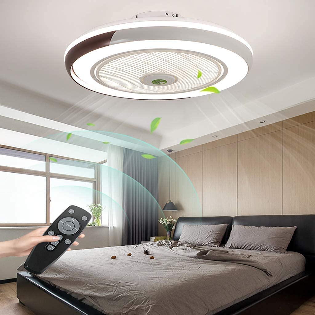HYKISS Ventilador de Techo con Luz Lámpara LED 36W Ventilador Invisible Mando a Distancia Luz Regulable Luz Fría/Neutra/Cálida Φ50*H20cm Decoración de Interiores Plafón de Techo lluminación,Rosado