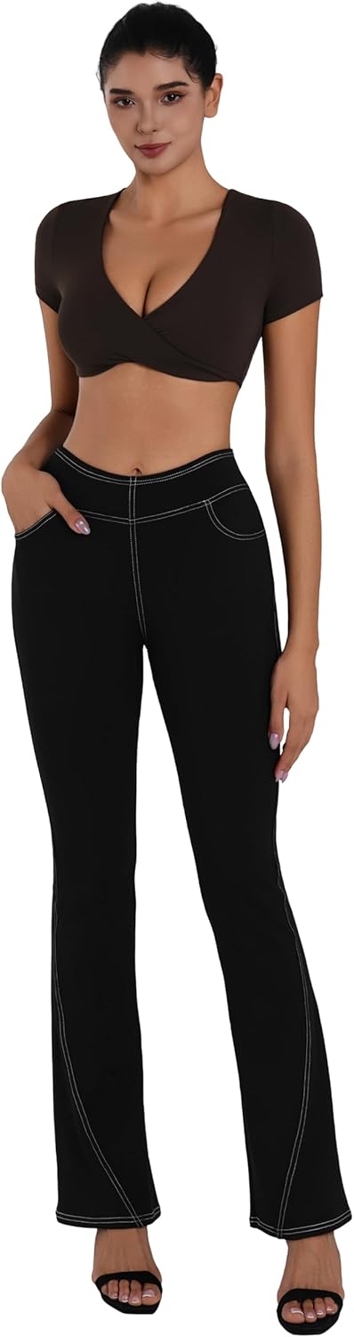 Sunzel Flare Leggings for Women, High Waisted Stretchy Yoga Pants with Tummy Control and Pockets, 32" Inseam - Image 6