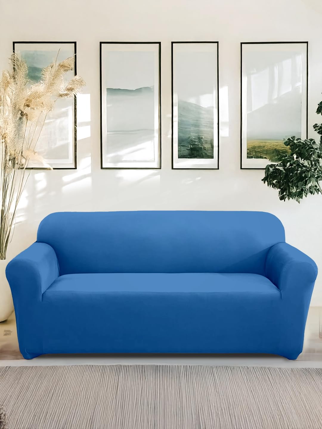 Amazon Brand - Solimo Stretchable Two Seater Solid Sofa Cover | High-Density Polyester Spandex Fabric | Universal Fit | Classic Blue-image-32