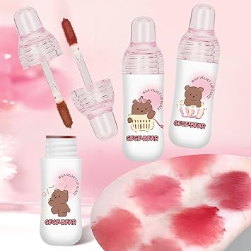Gege Bear Milk Velvet Lip Glaze | Hydrating Lip Gloss with Milk Infusion | Smooth Matte Finish | Moisturizing Lip Tint for Soft, Plump Lips | 6 Shades for Every Occasion | Lightweight & Non-Sticky For